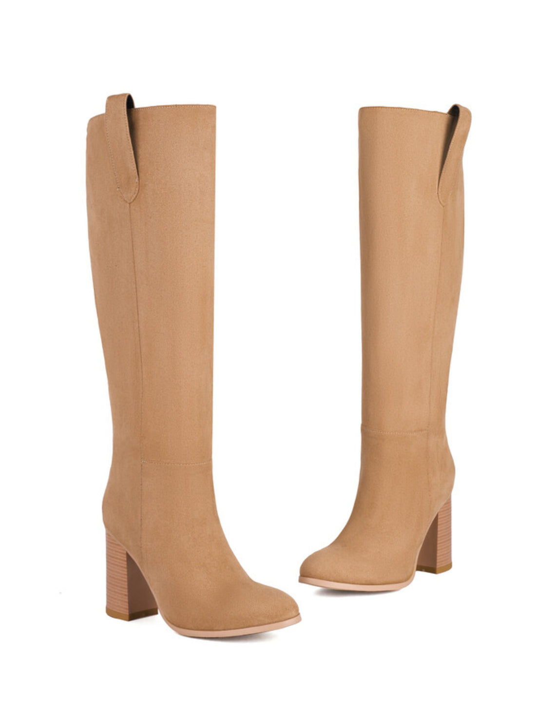 Tan Slip-On High-Heel Women's Thigh-High Boots