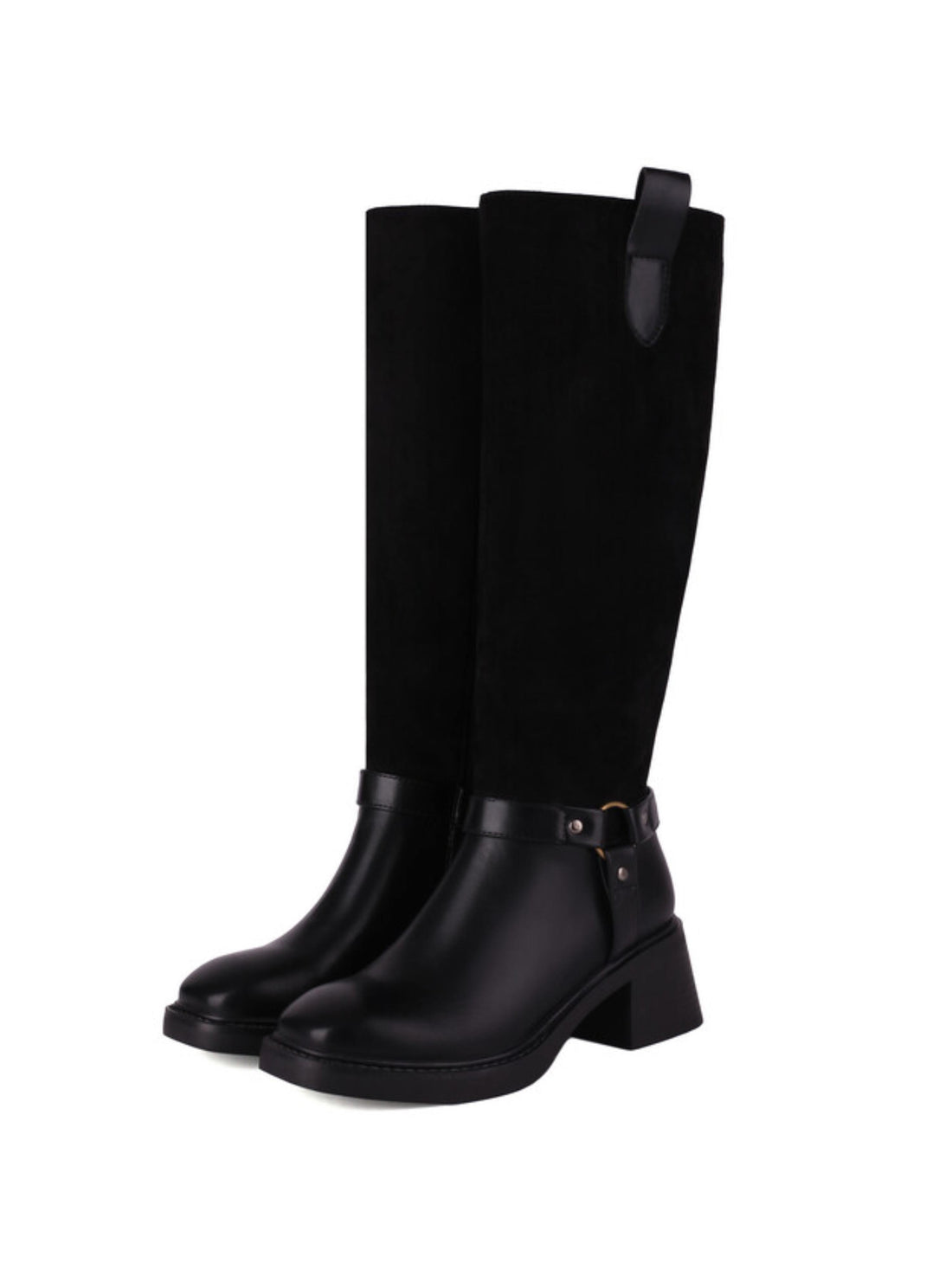 Black Knee-High Riding Boots with Block Heels