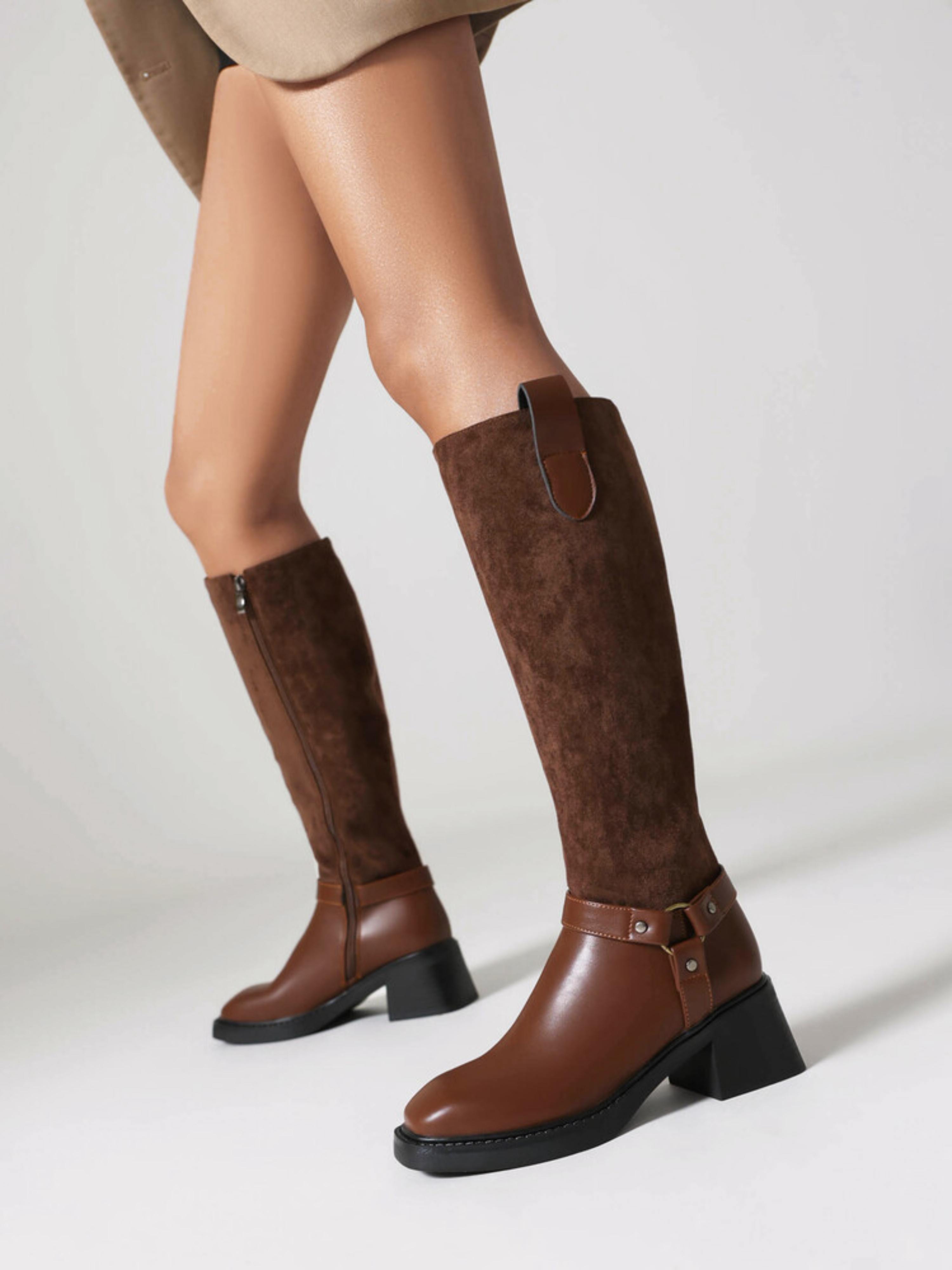 Classic Brown Platform Heel Knee-High Riding Boots