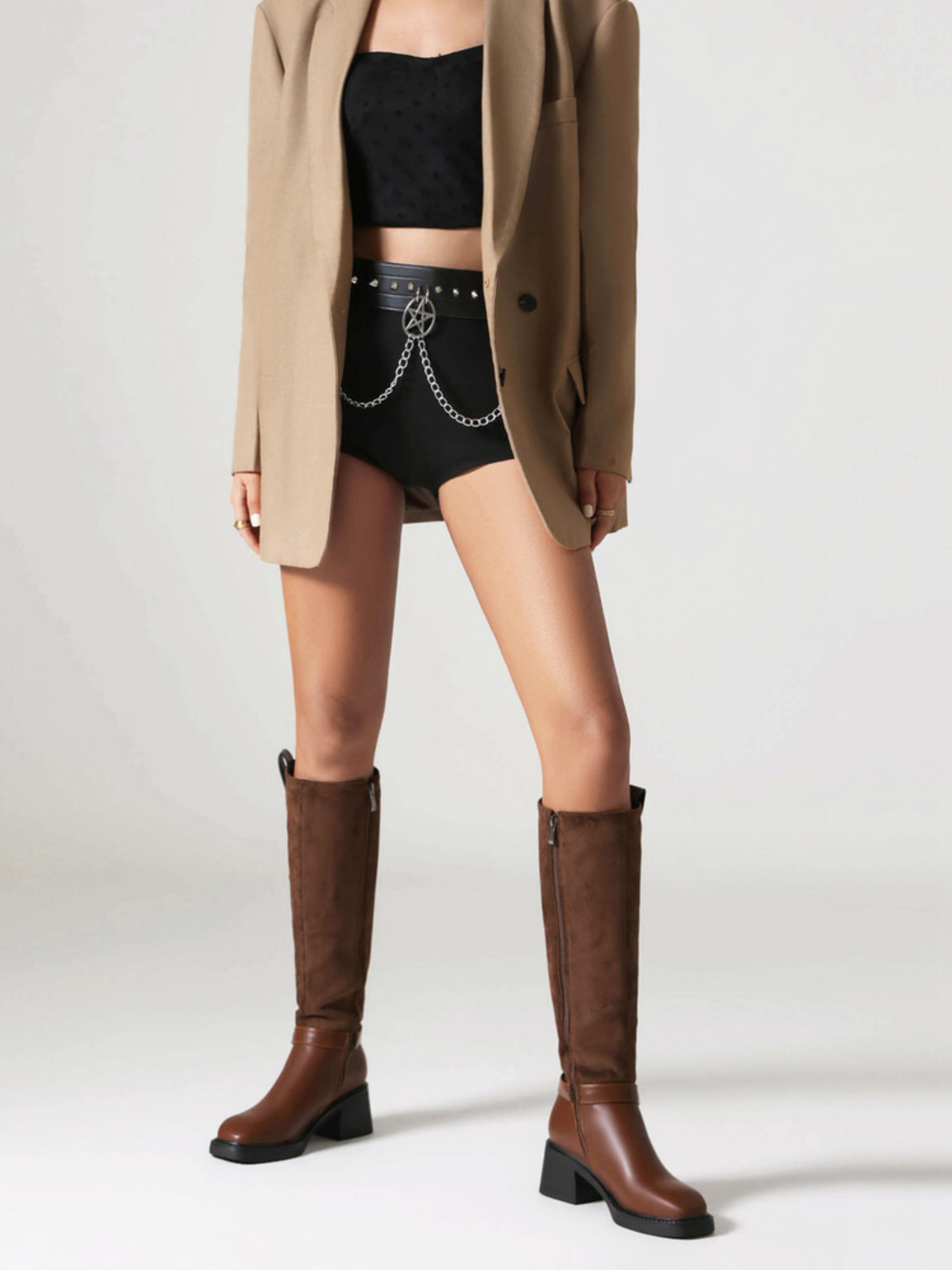 Classic Brown Platform Heel Knee-High Riding Boots