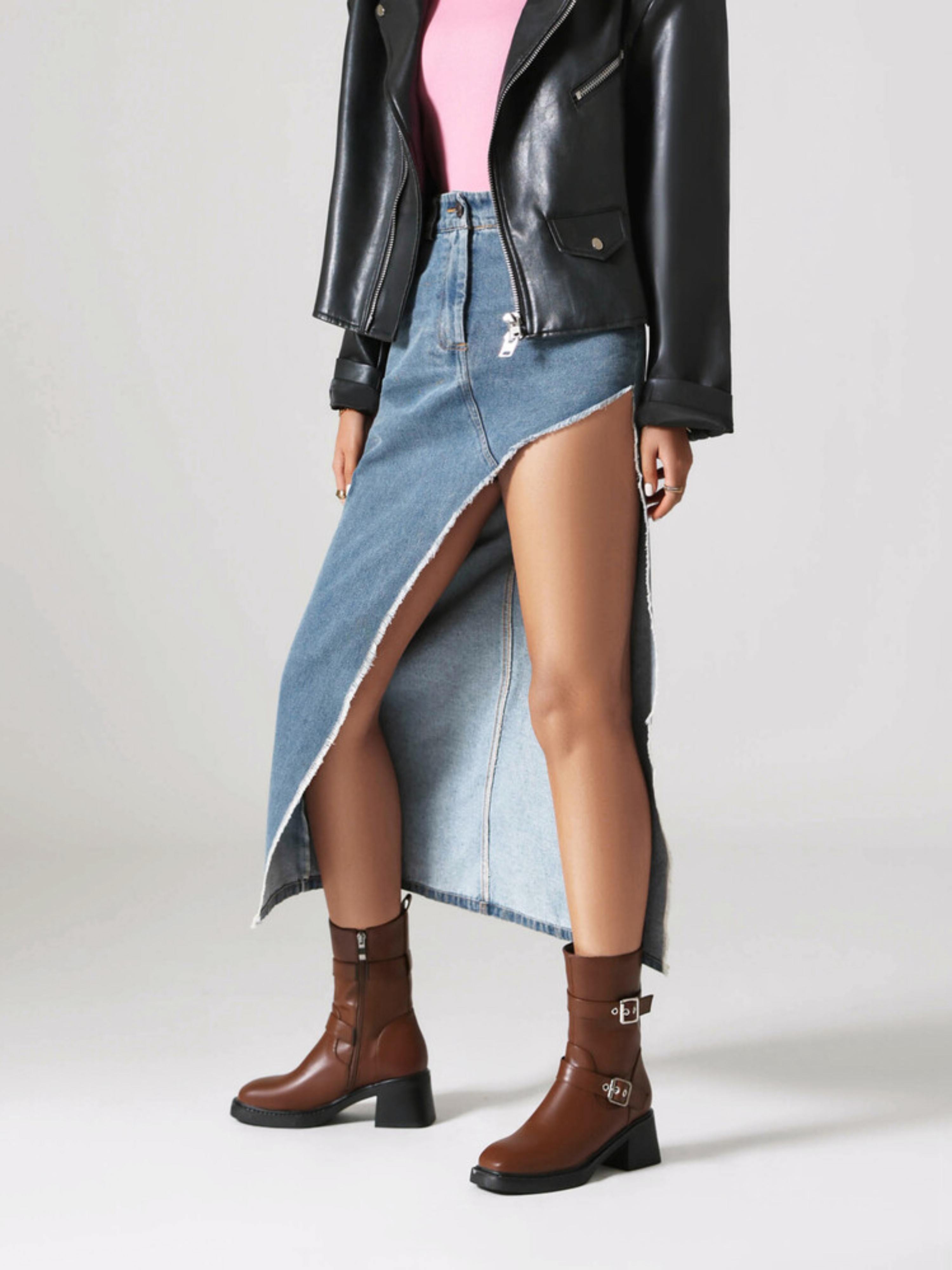 Classic Brown Buckled Mid-Heel Ankle Riding Boots for Women