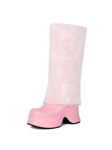 Pink Slip-On Platform Women's Tall Boots