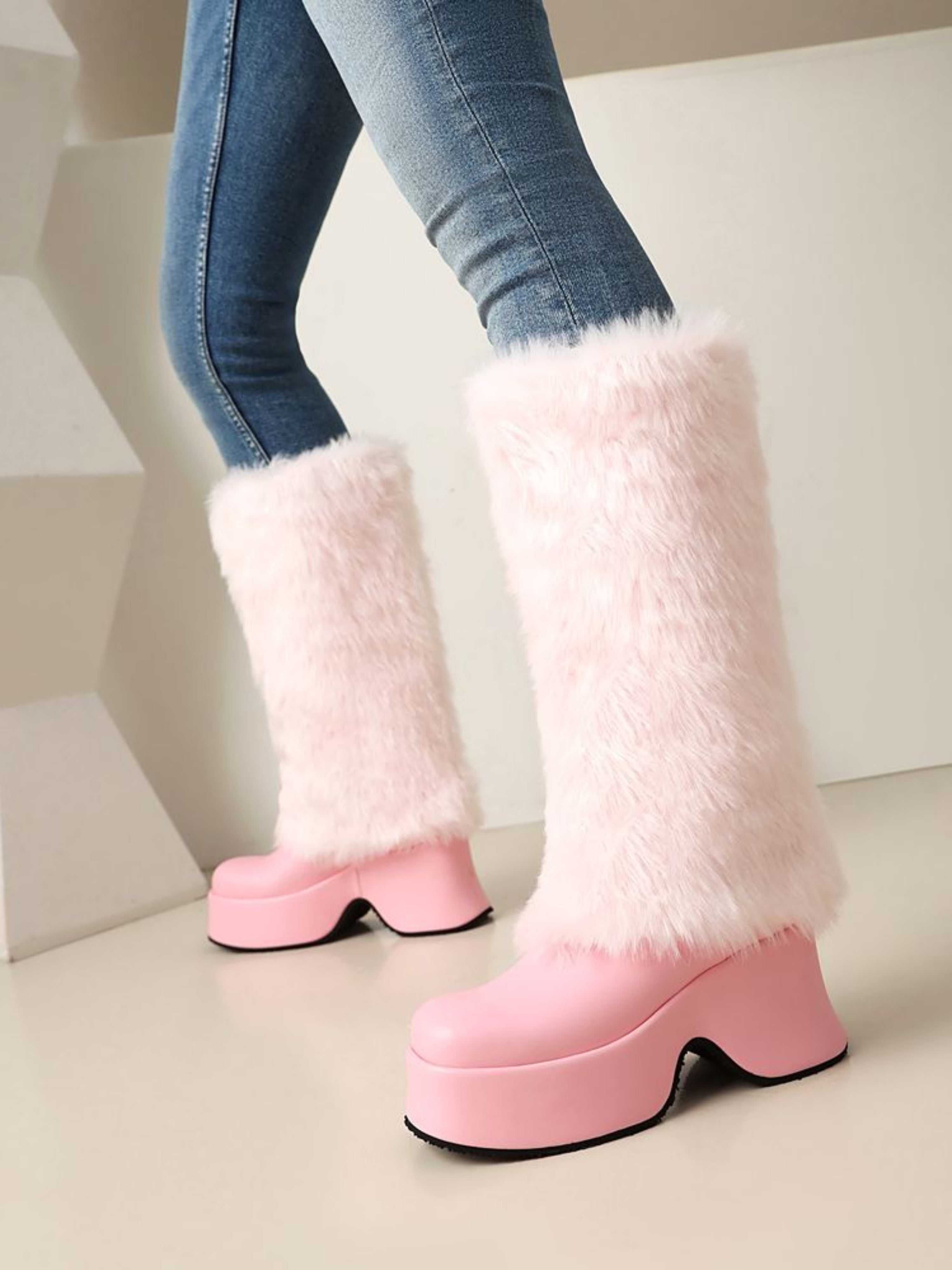 Pink Slip-On Platform Women's Tall Boots