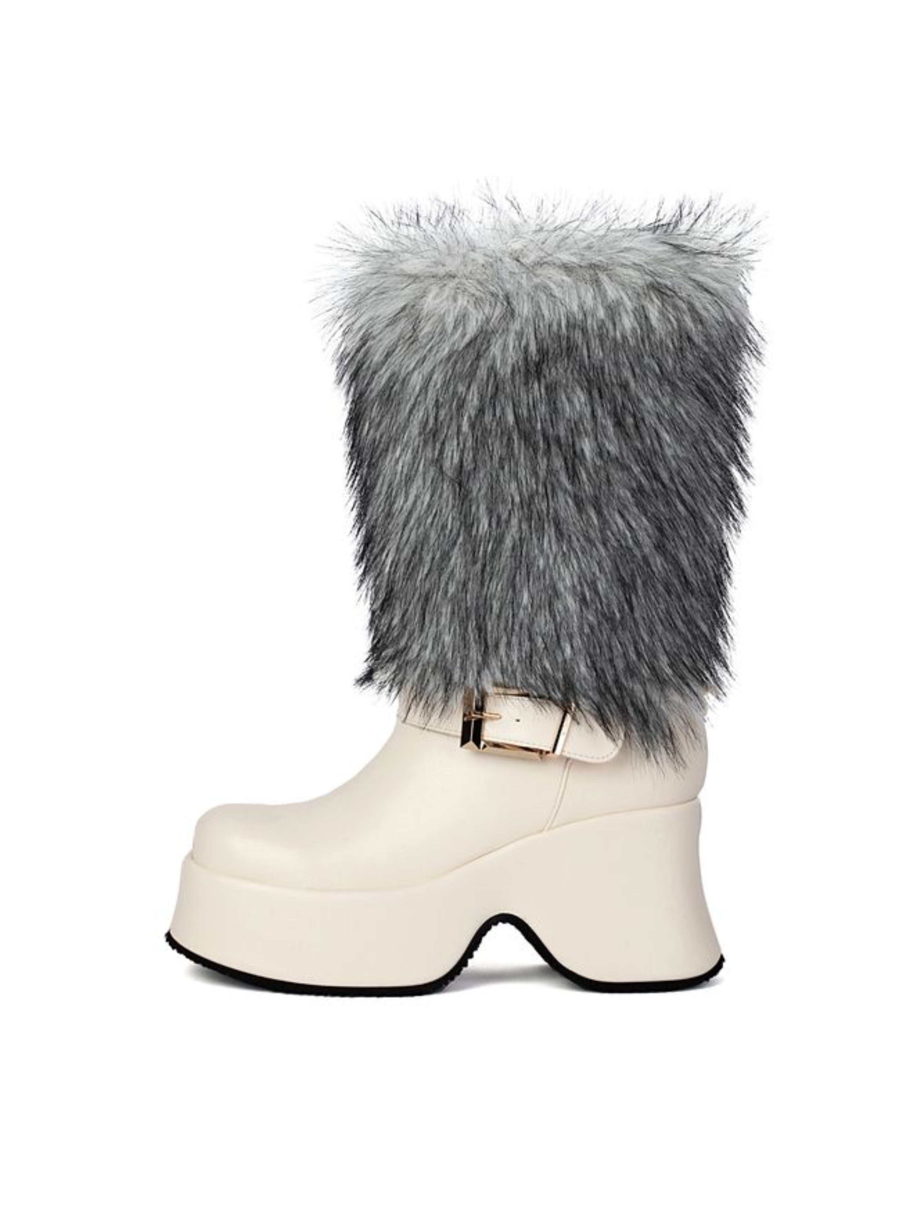 White Furry Square Toe Women's Long Winter Boots