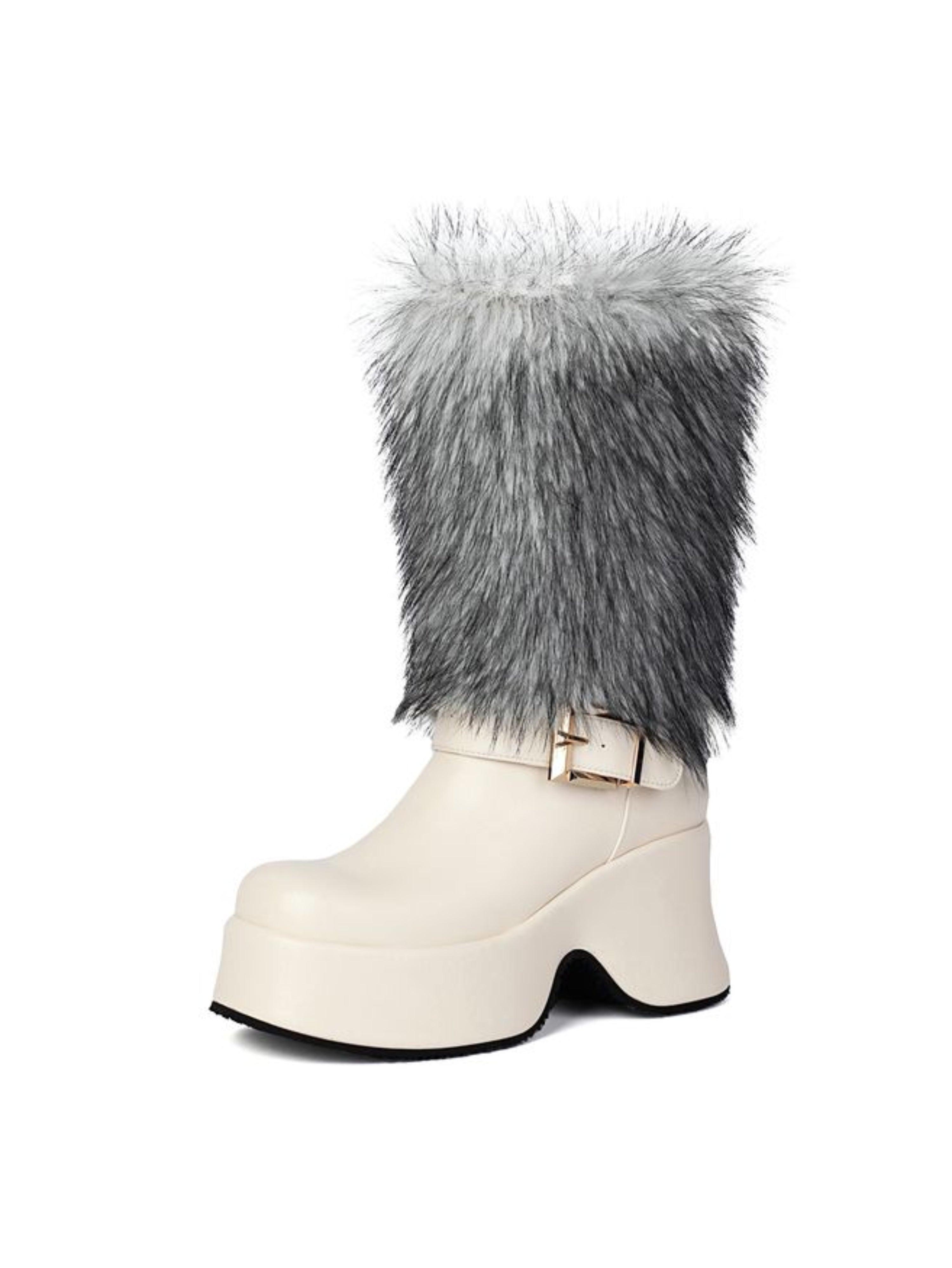 White Furry Square Toe Women's Long Winter Boots