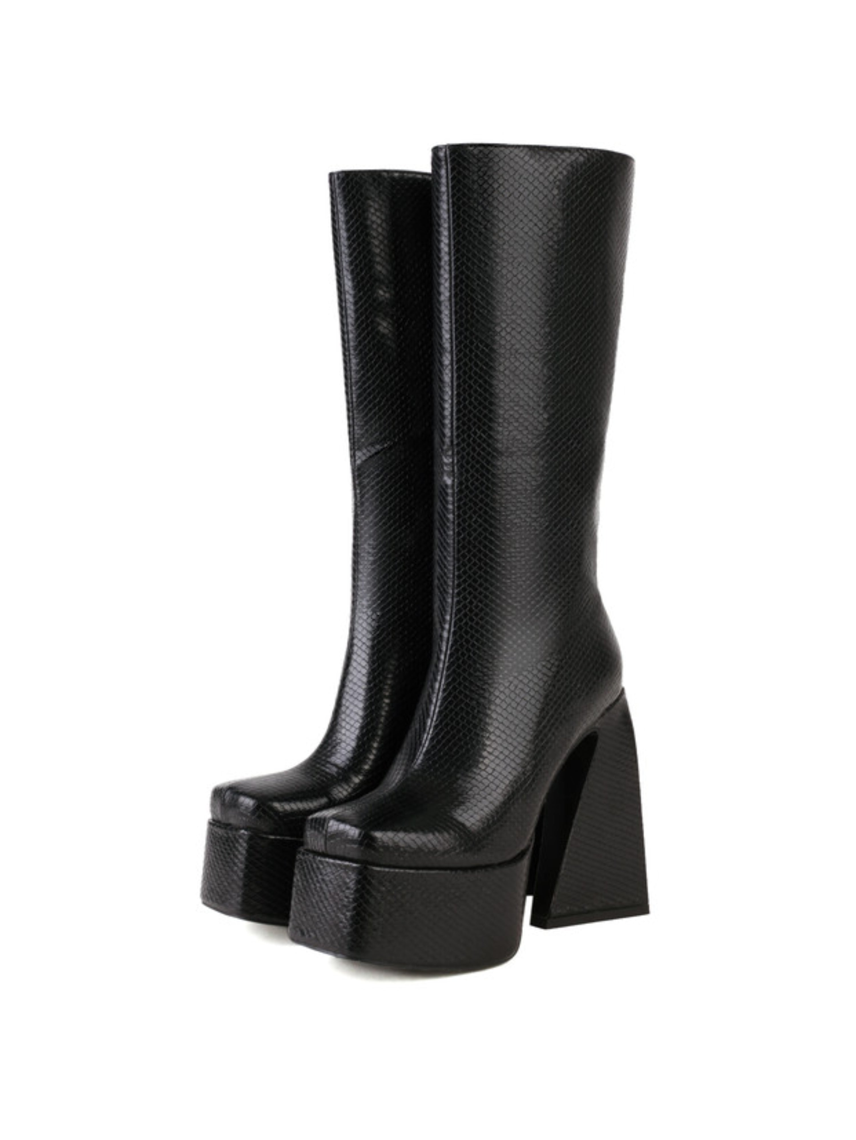 Black Square Toe Tall Boots Women