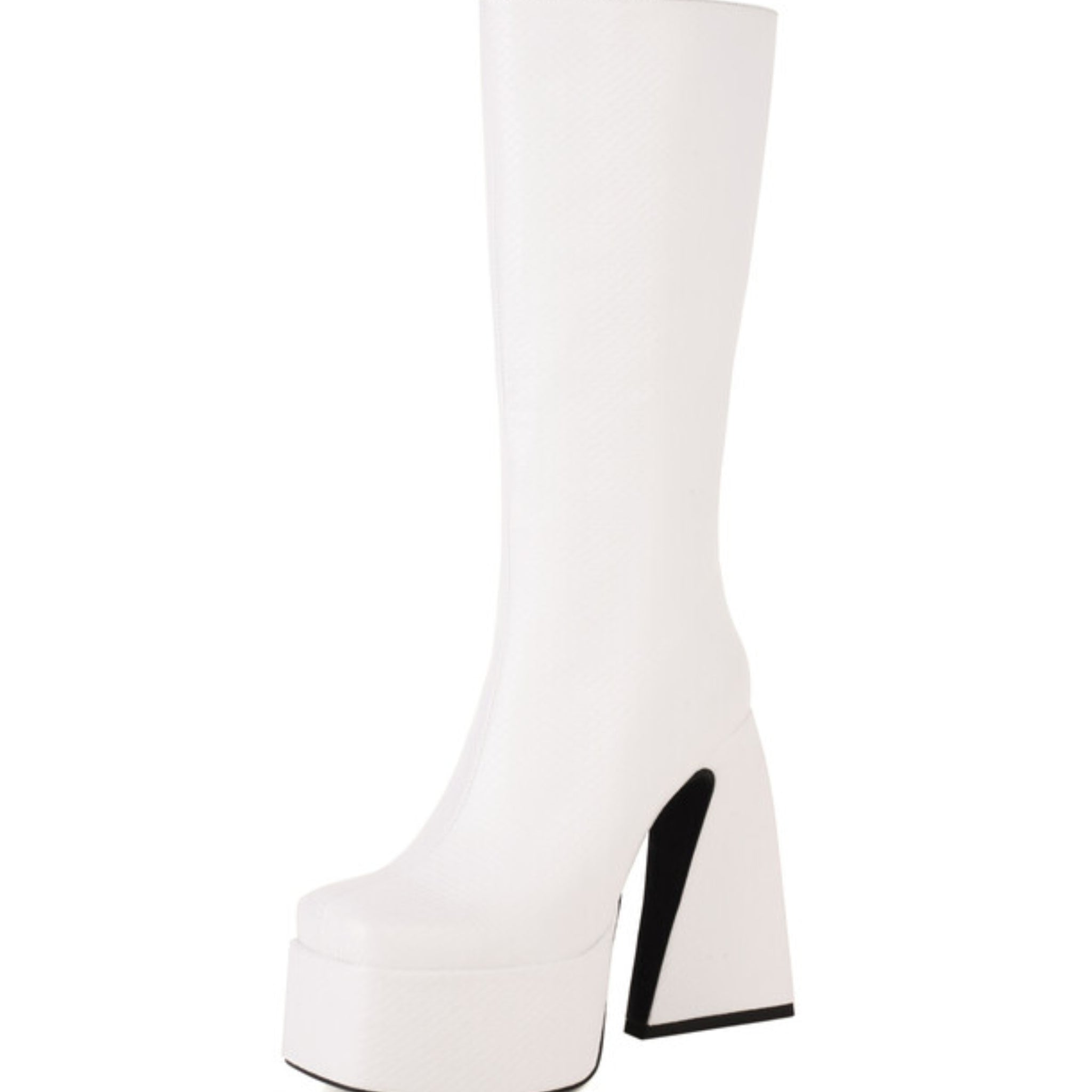 White Platform Women's Tall Boots with Heels