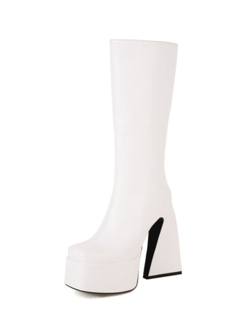 White Platform Women's Tall Boots with Heels