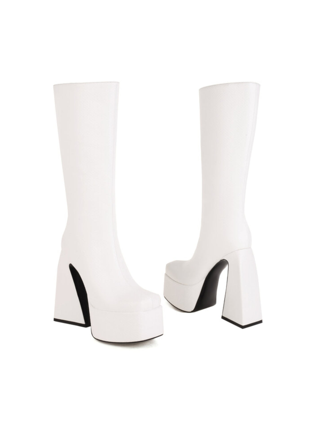 White Platform Women's Tall Boots with Heels