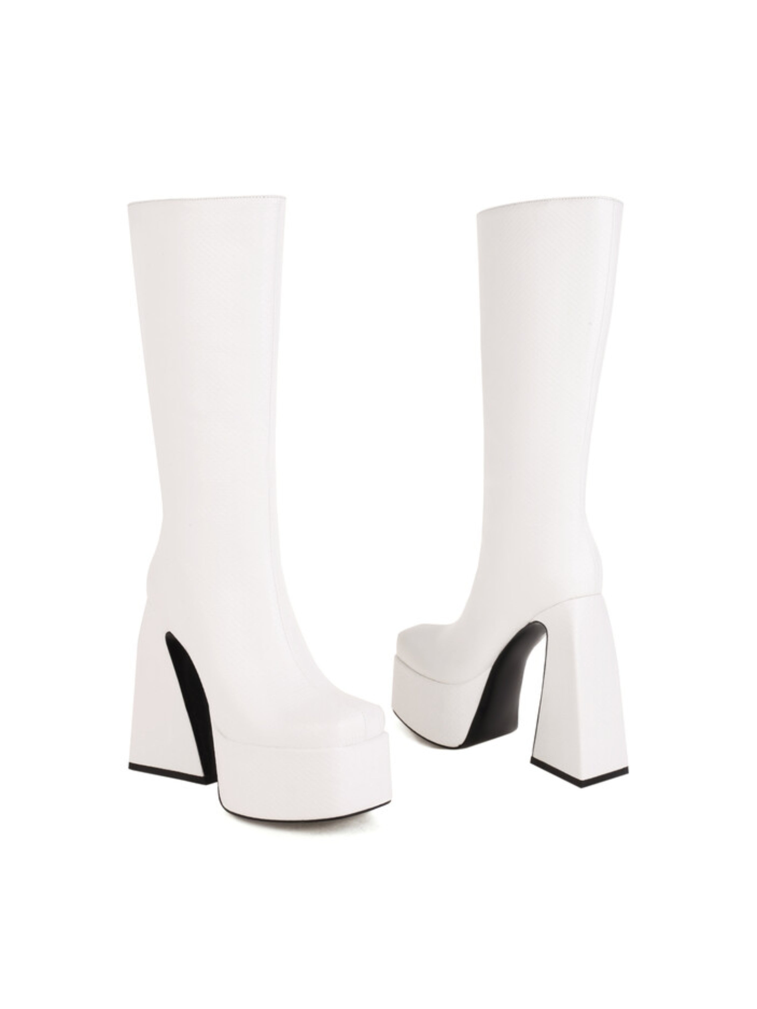 White Platform Women's Tall Boots with Heels