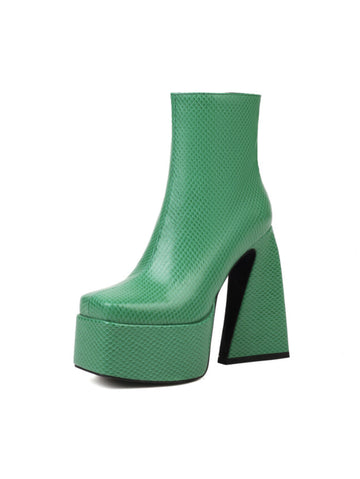 Fresh Green Faux Leather Heeled Ankle Boots Women