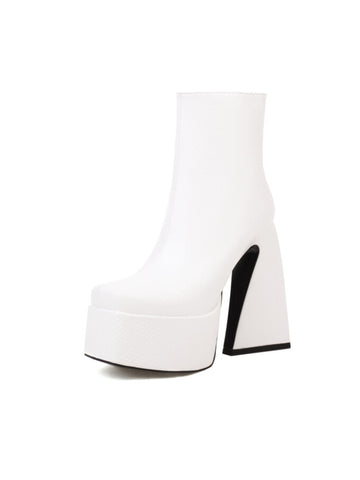 White Square Toe Women's Booties with Platform Heel