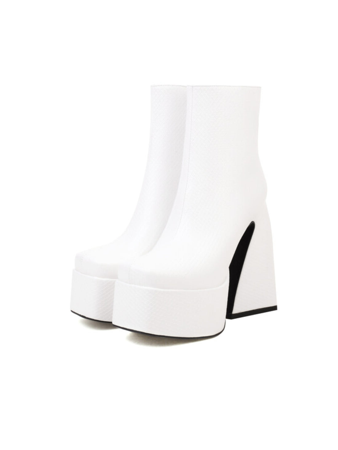 White Square Toe Women's Booties with Platform Heel