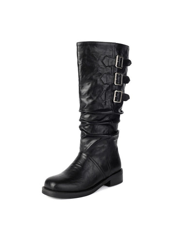Black Mid Calf Buckled Gothic Boots