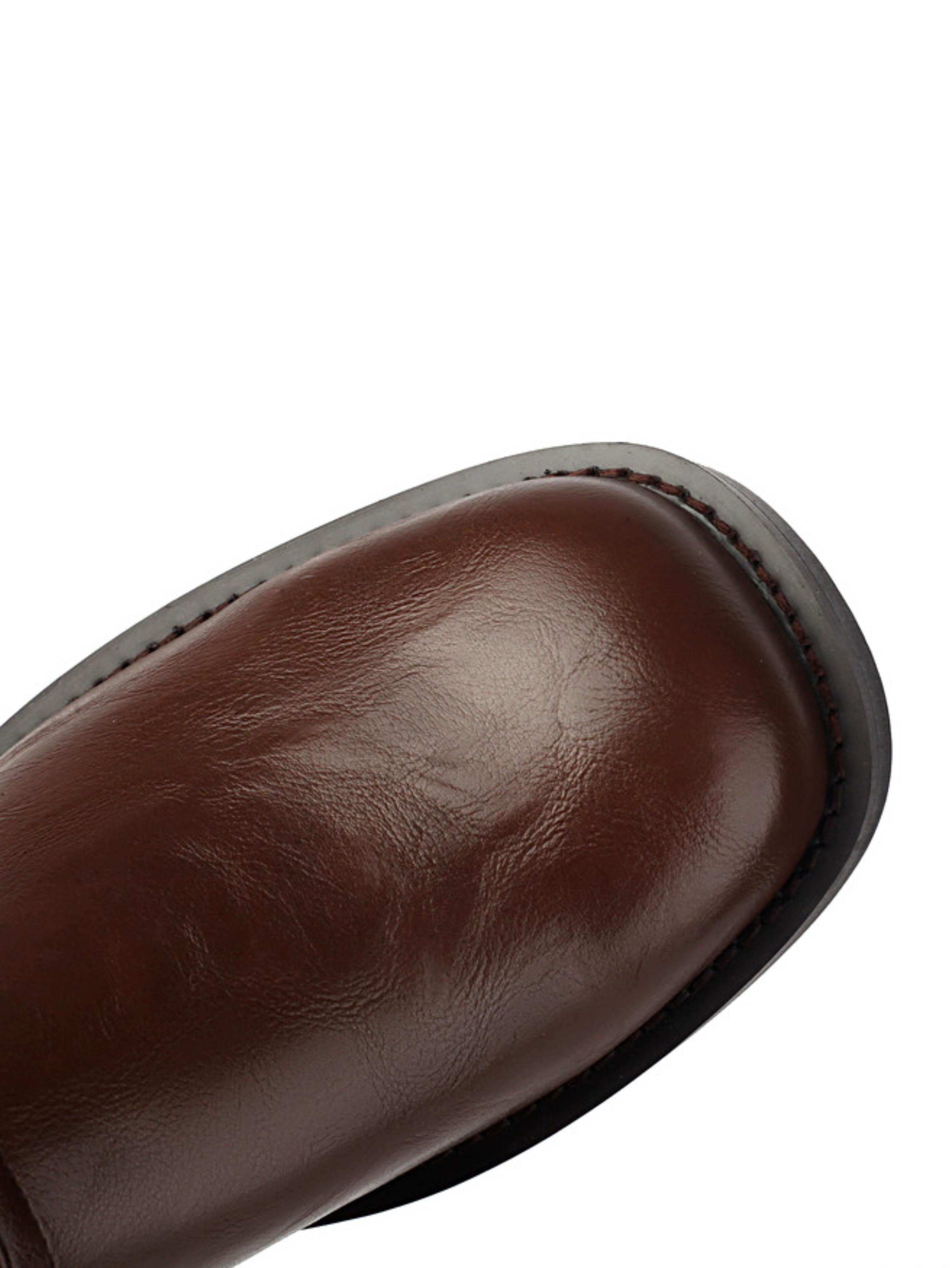 Brown Knee-High Boots with Triple Buckle Detail