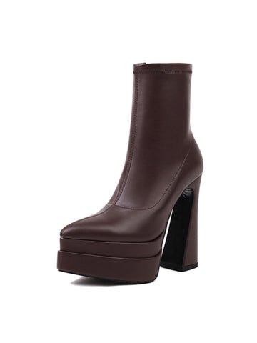 Chocolate Brown Platform Heel Women's Ankle Boots