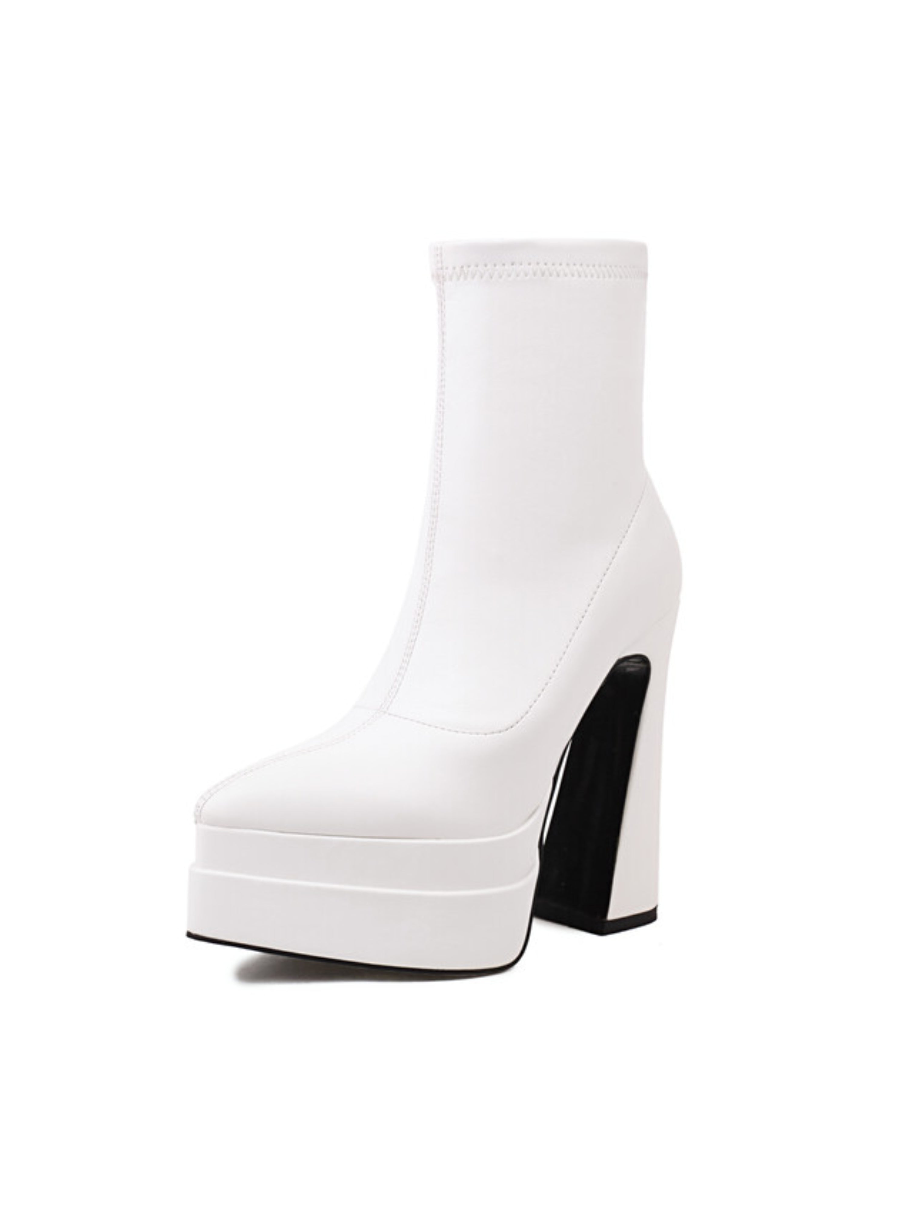White Pointed Toe Platform High Heel Short Boots for Women