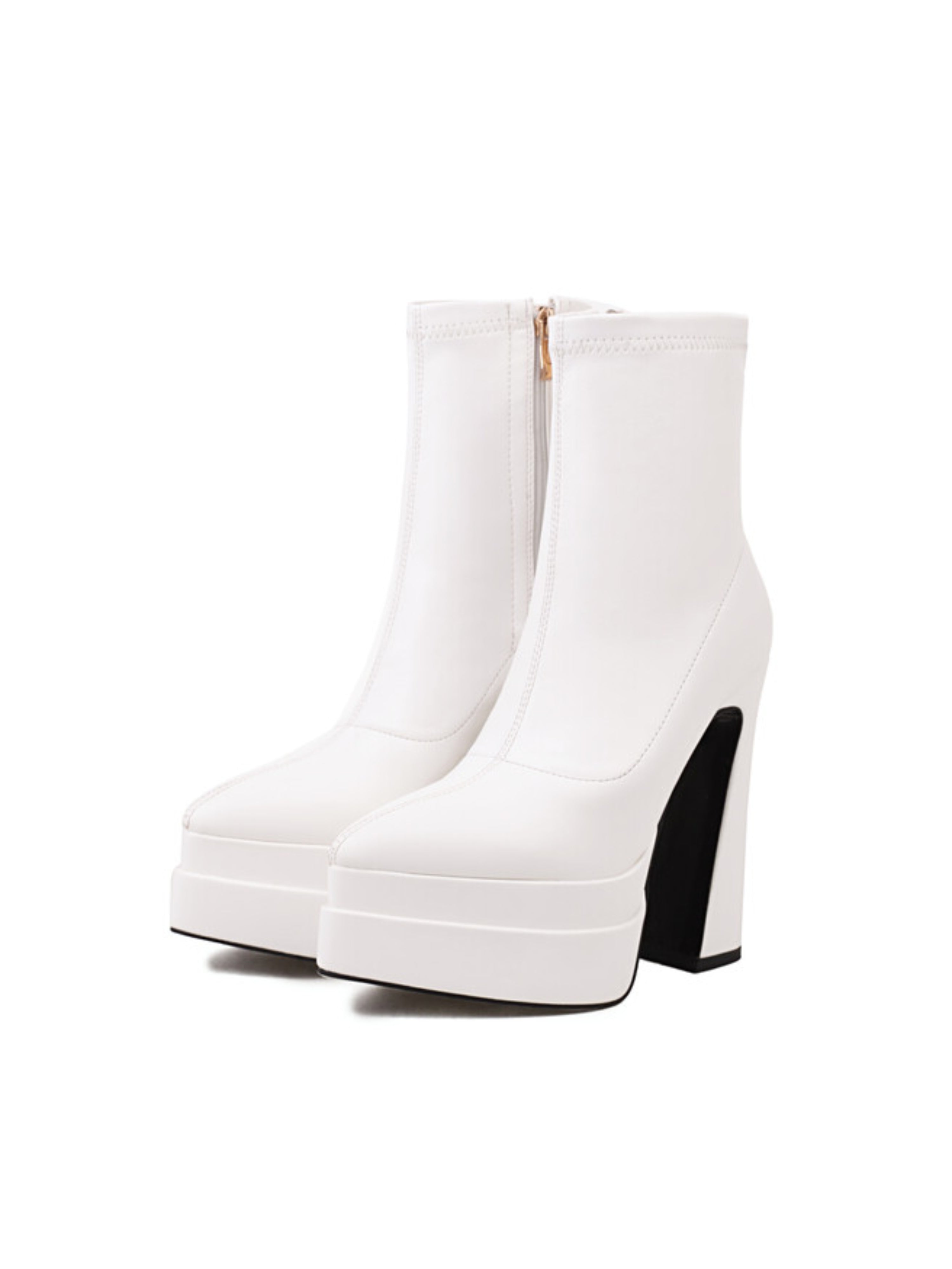 White Pointed Toe Platform High Heel Short Boots for Women