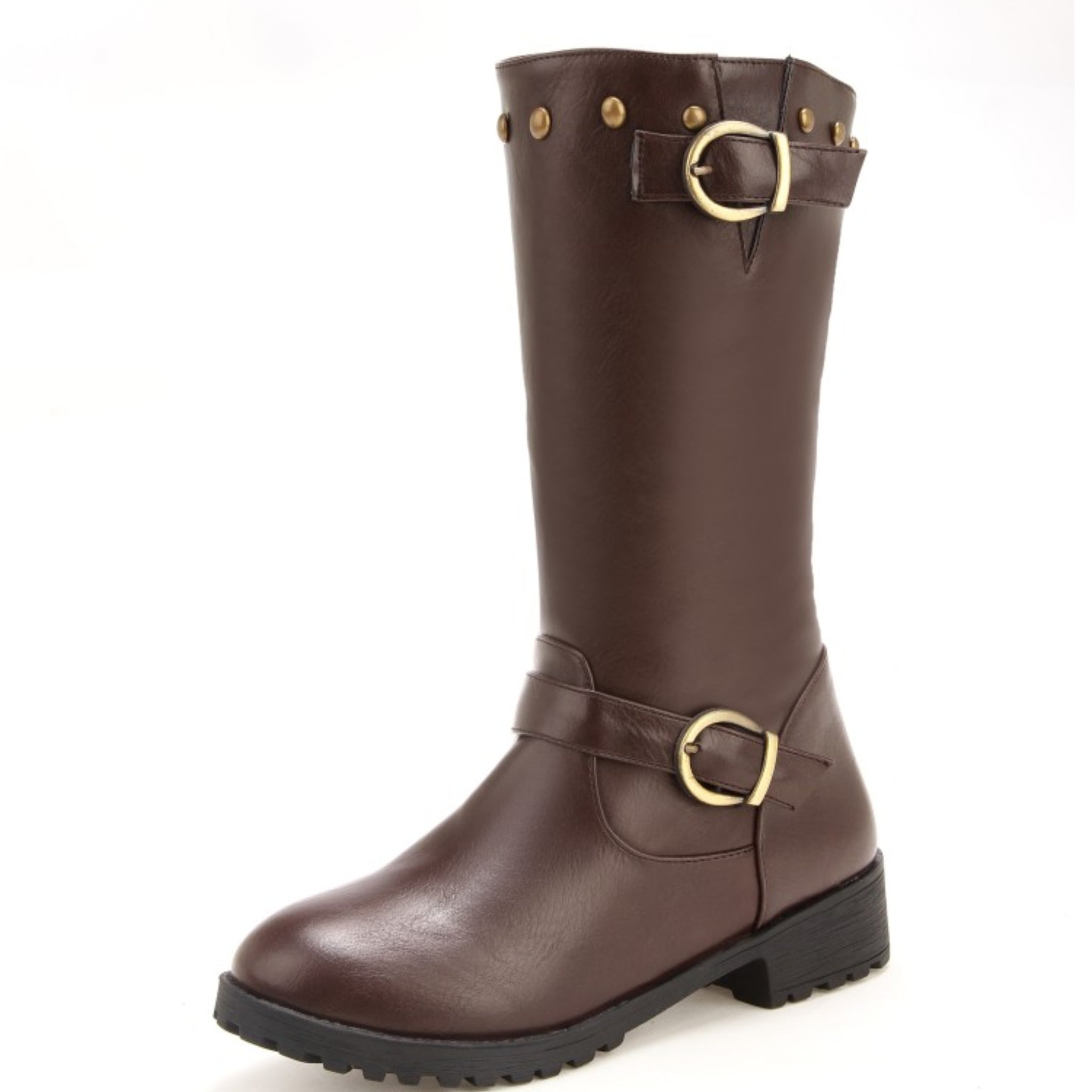 Brown Round Toe Mid-Calf Boots for Women
