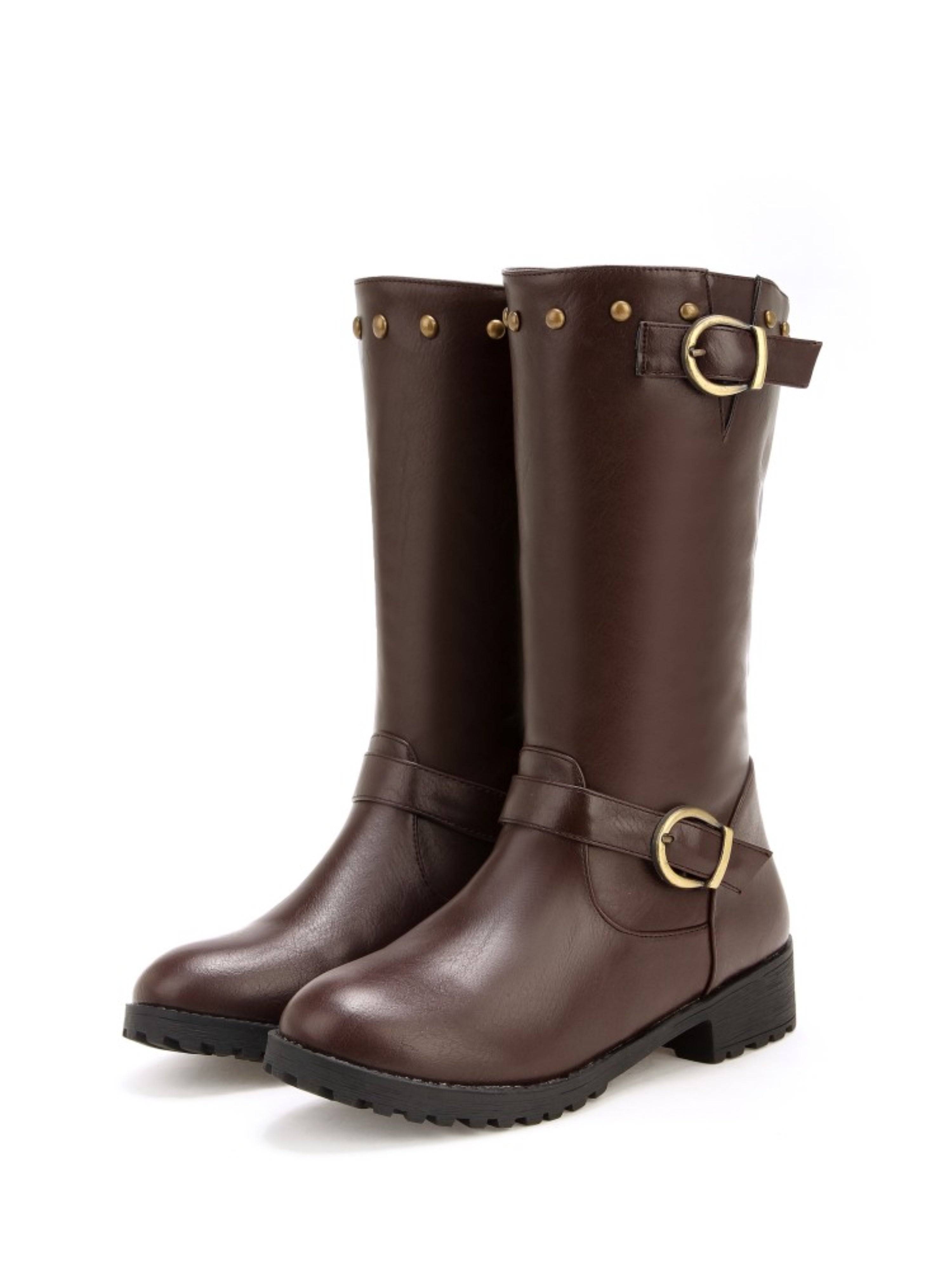 Brown Round Toe Mid-Calf Boots for Women