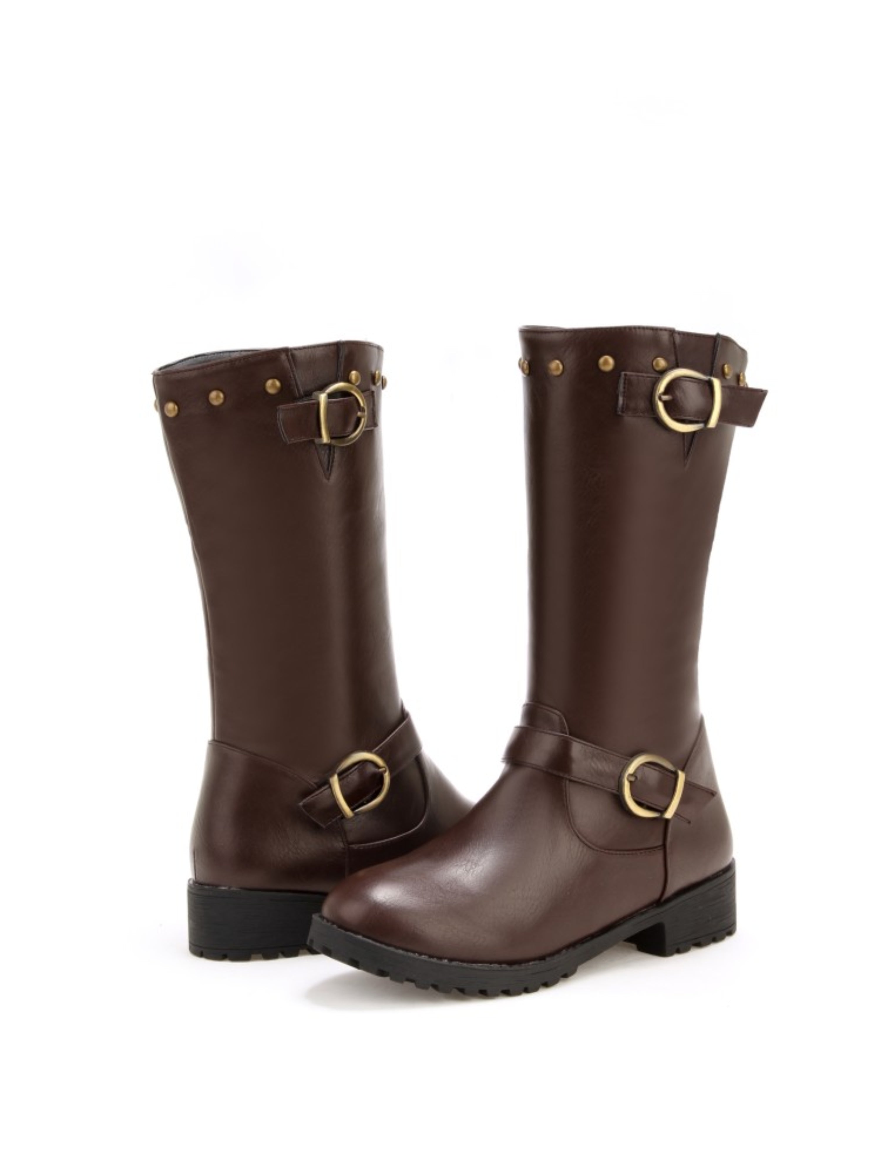 Brown Round Toe Mid-Calf Boots for Women