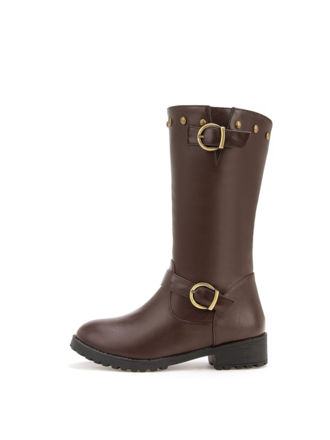 Brown Round Toe Mid-Calf Boots for Women