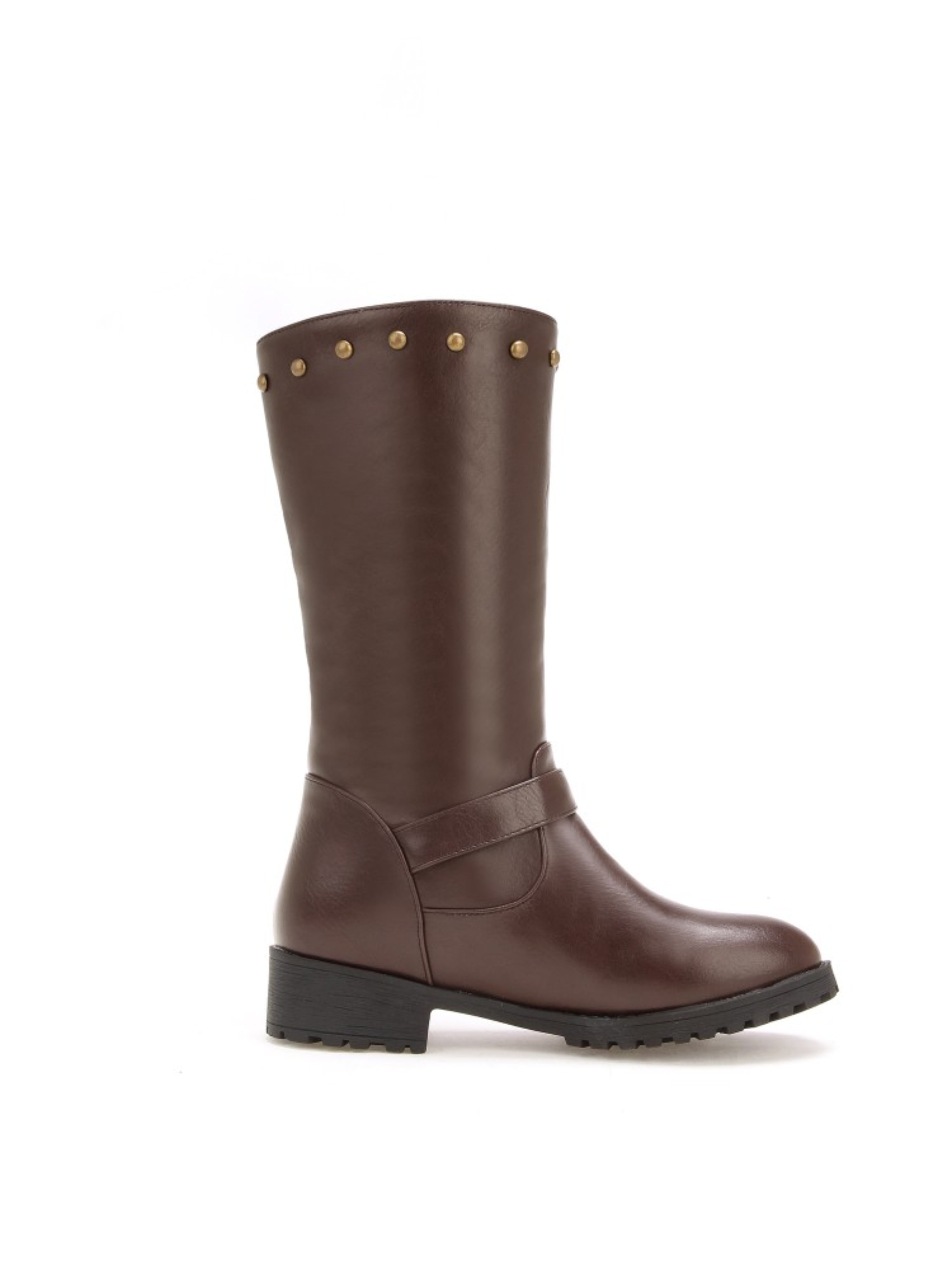 Brown Round Toe Mid-Calf Boots for Women