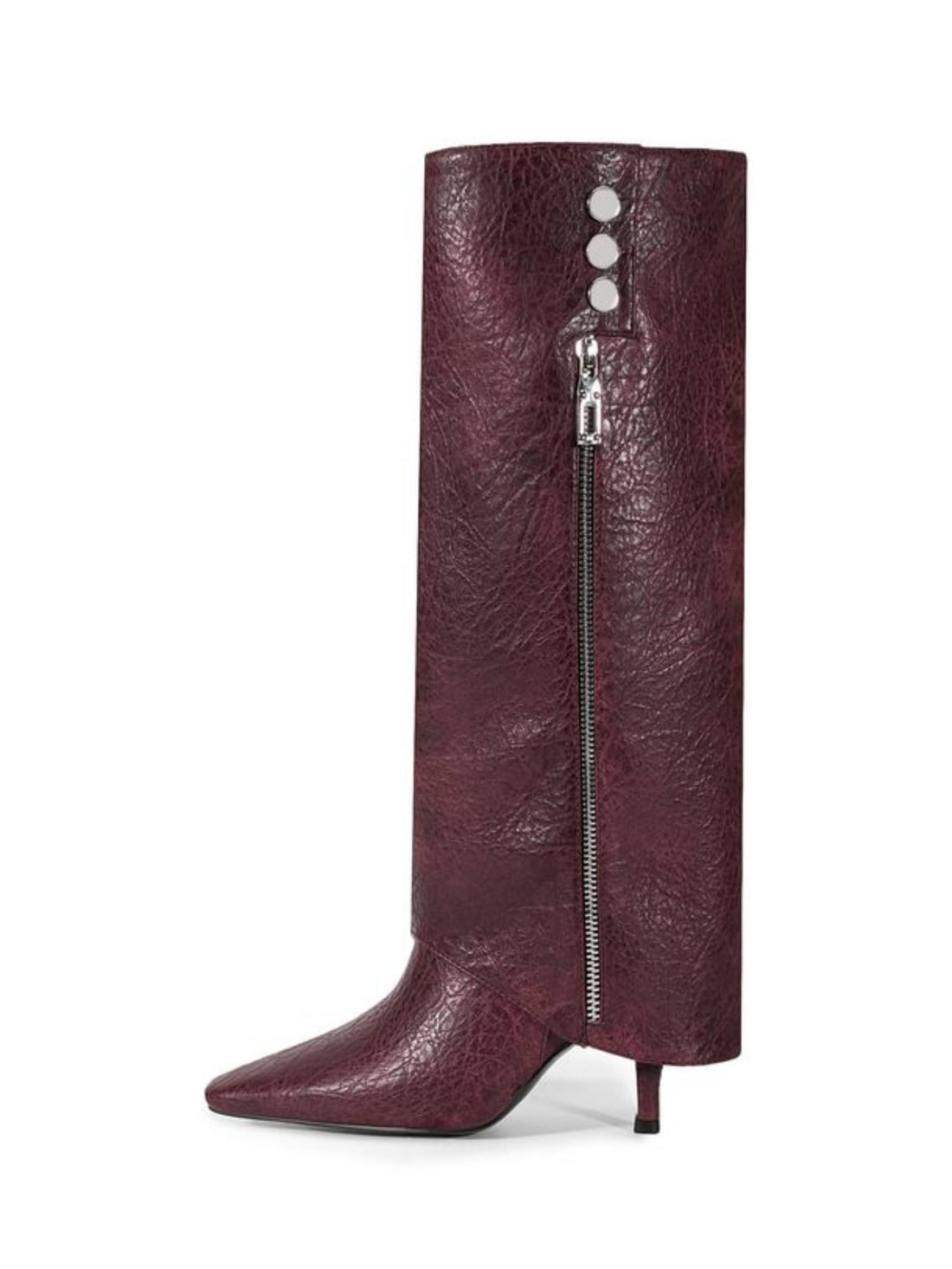 Purple High-Heel Fold Over Long Boots for Women