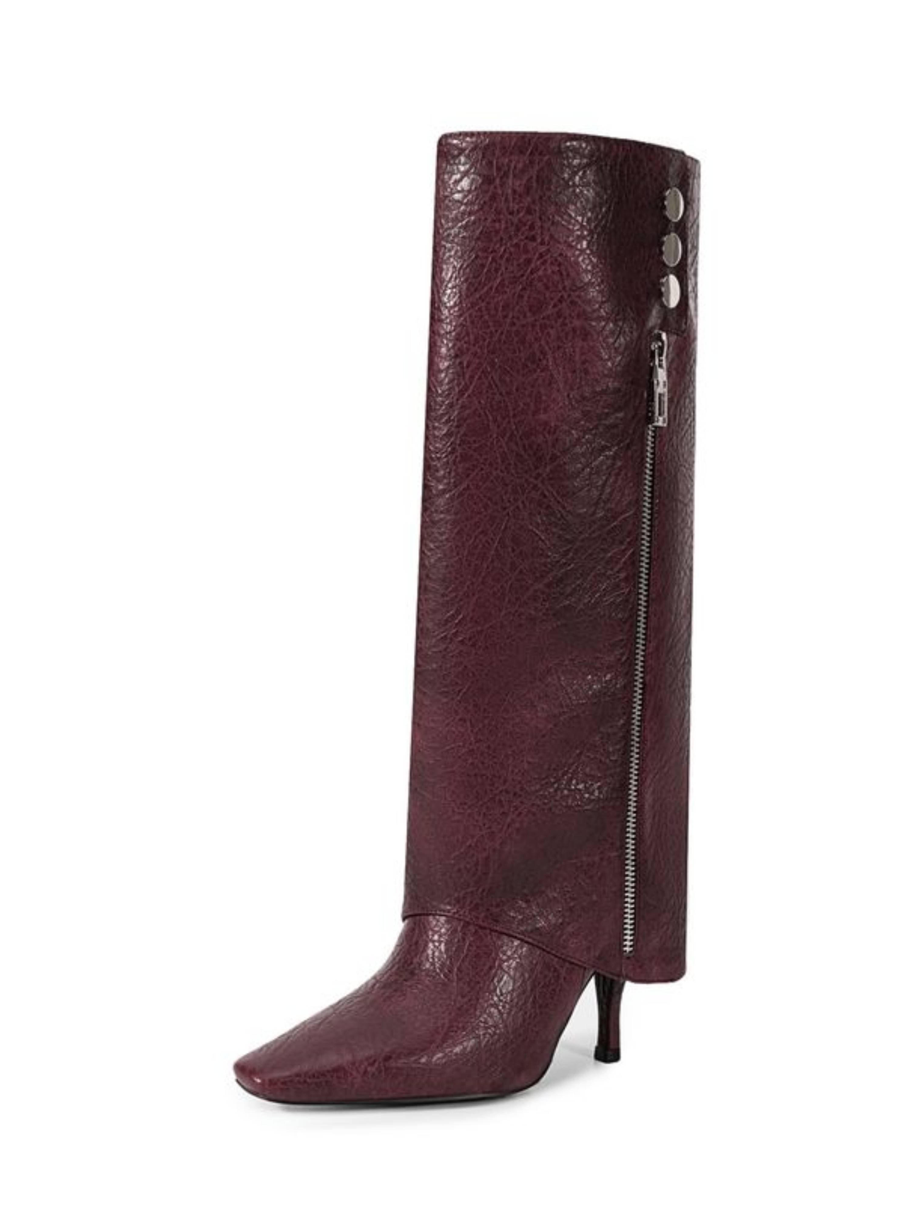 Purple High-Heel Fold Over Long Boots for Women