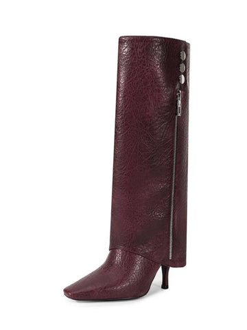 Purple High-Heel Fold Over Long Boots for Women