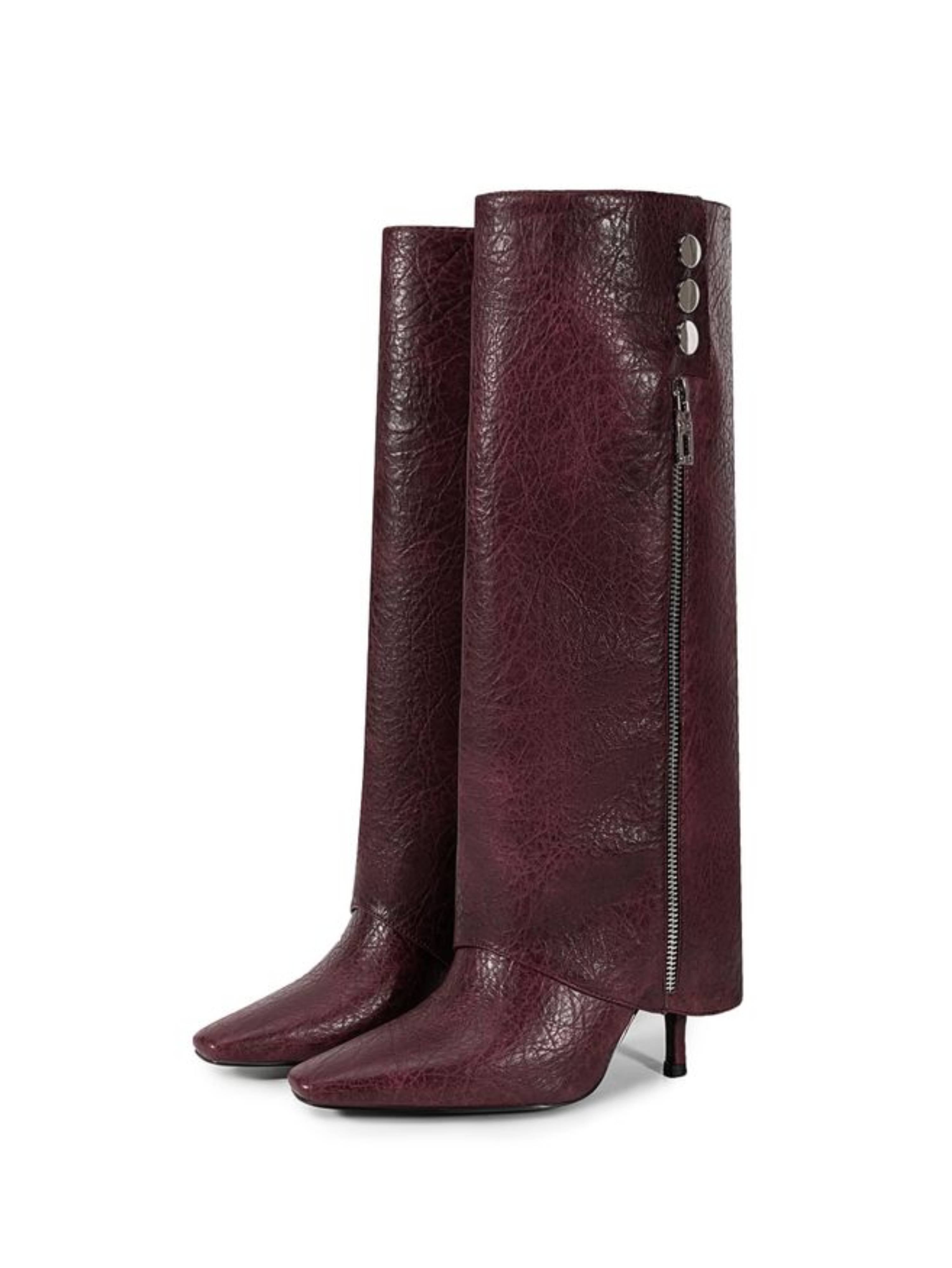 Purple High-Heel Fold Over Long Boots for Women