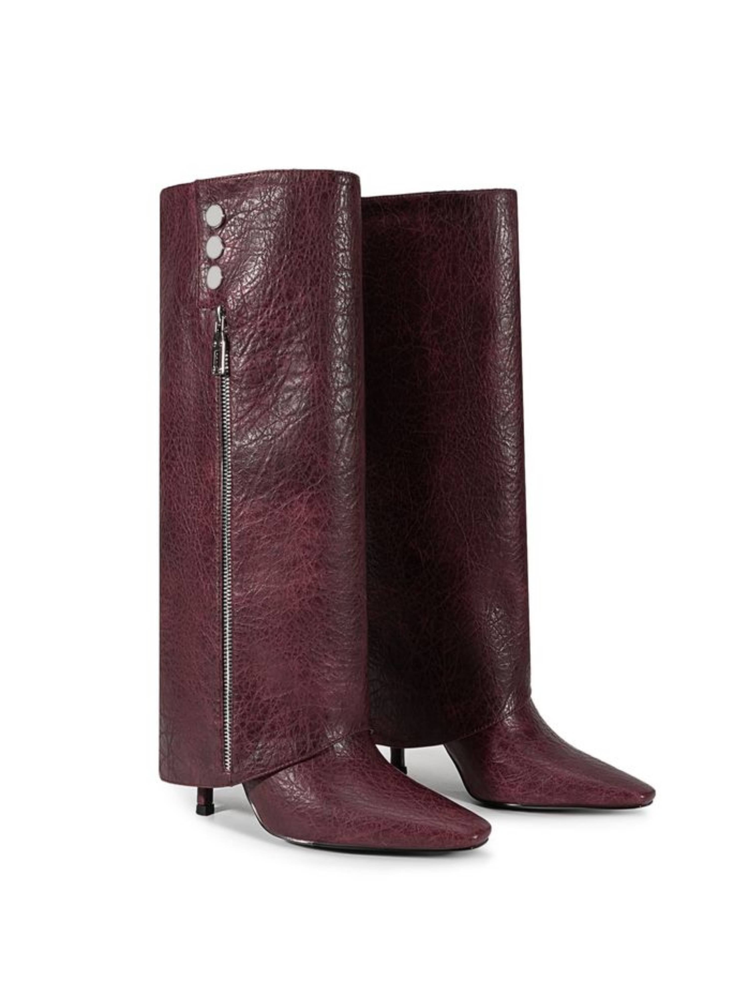 Purple High-Heel Fold Over Long Boots for Women