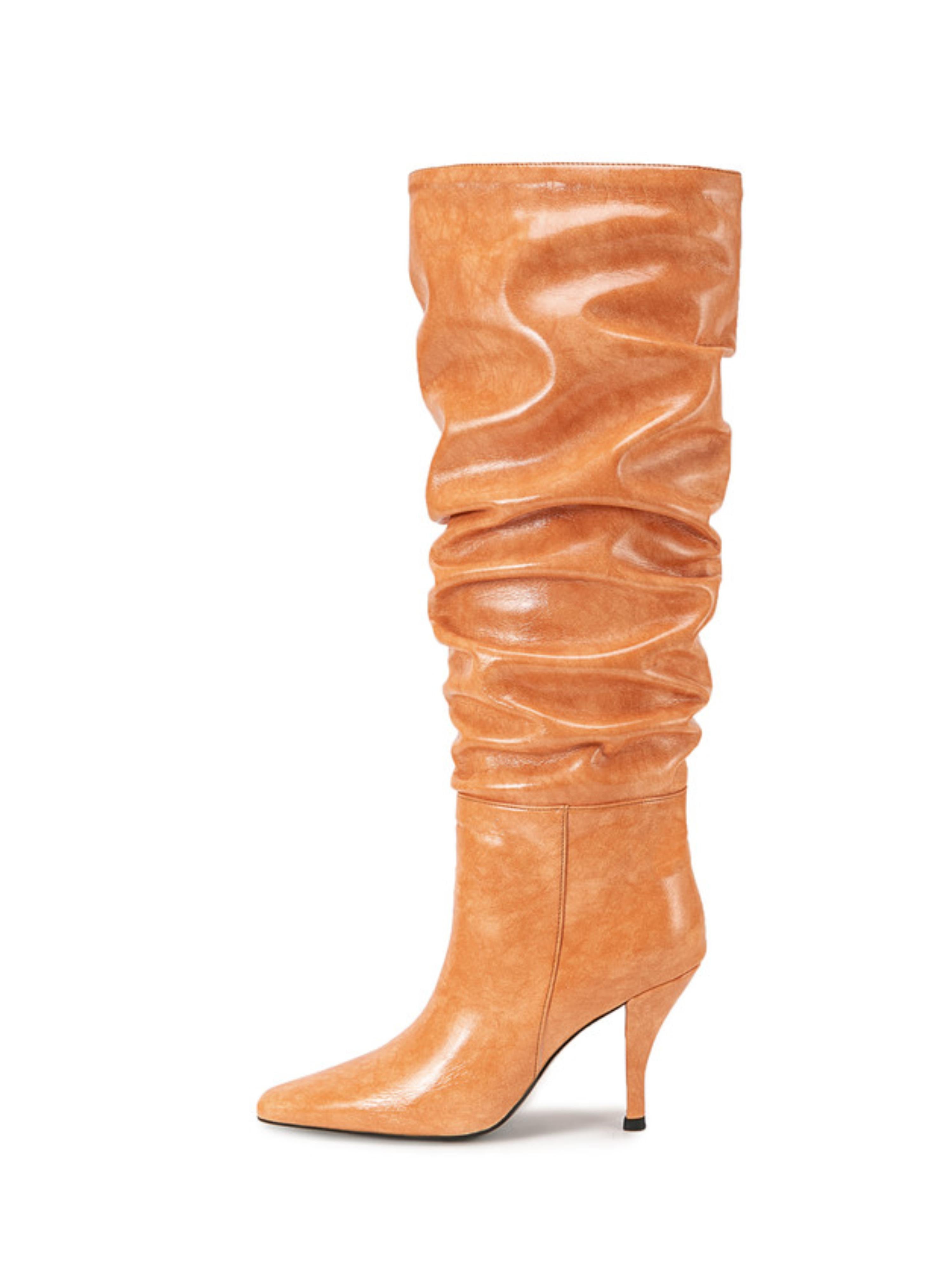 Orange Slouchy High-Heel Tall Boots for Women