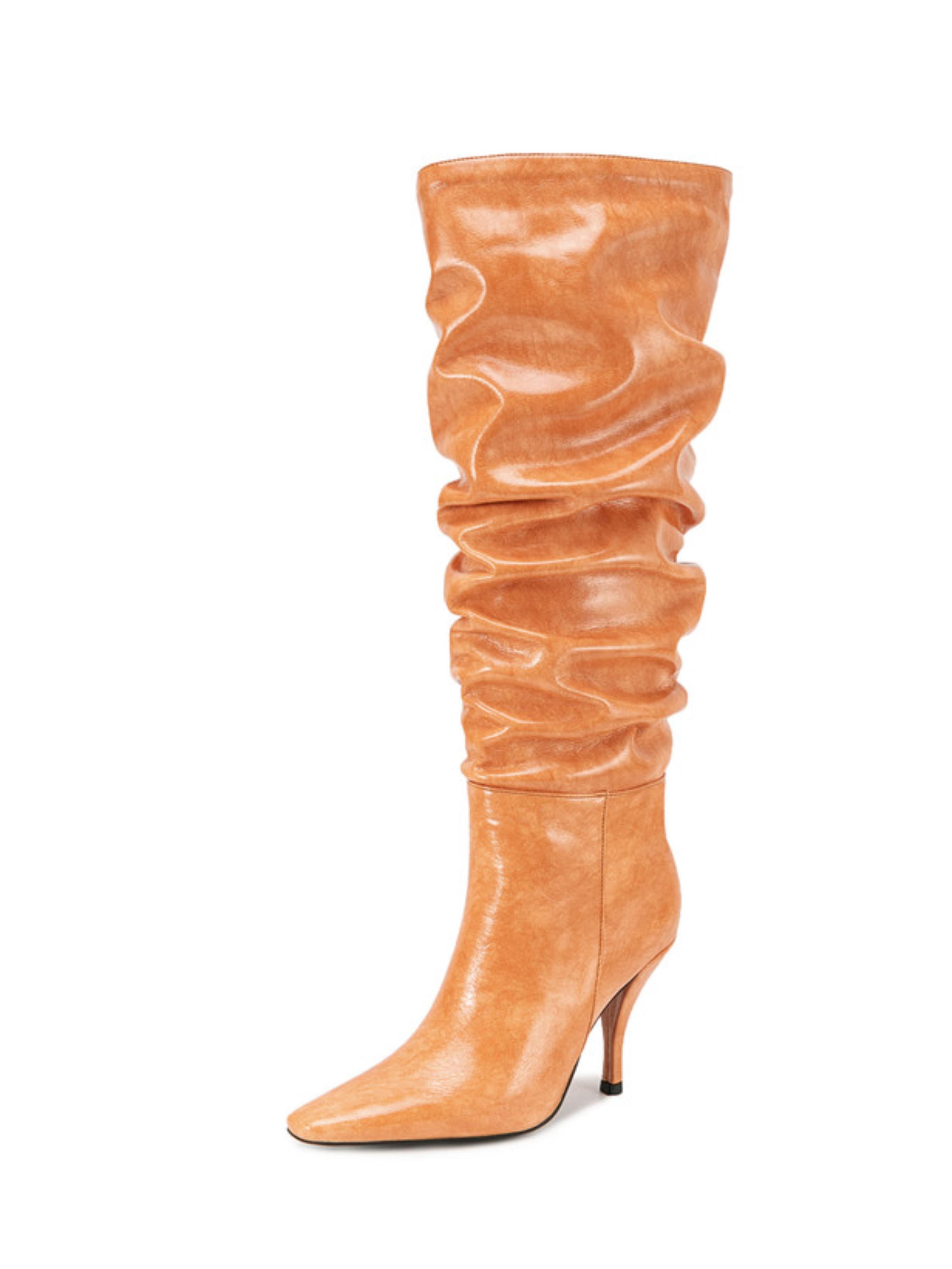 Orange Slouchy High-Heel Tall Boots for Women