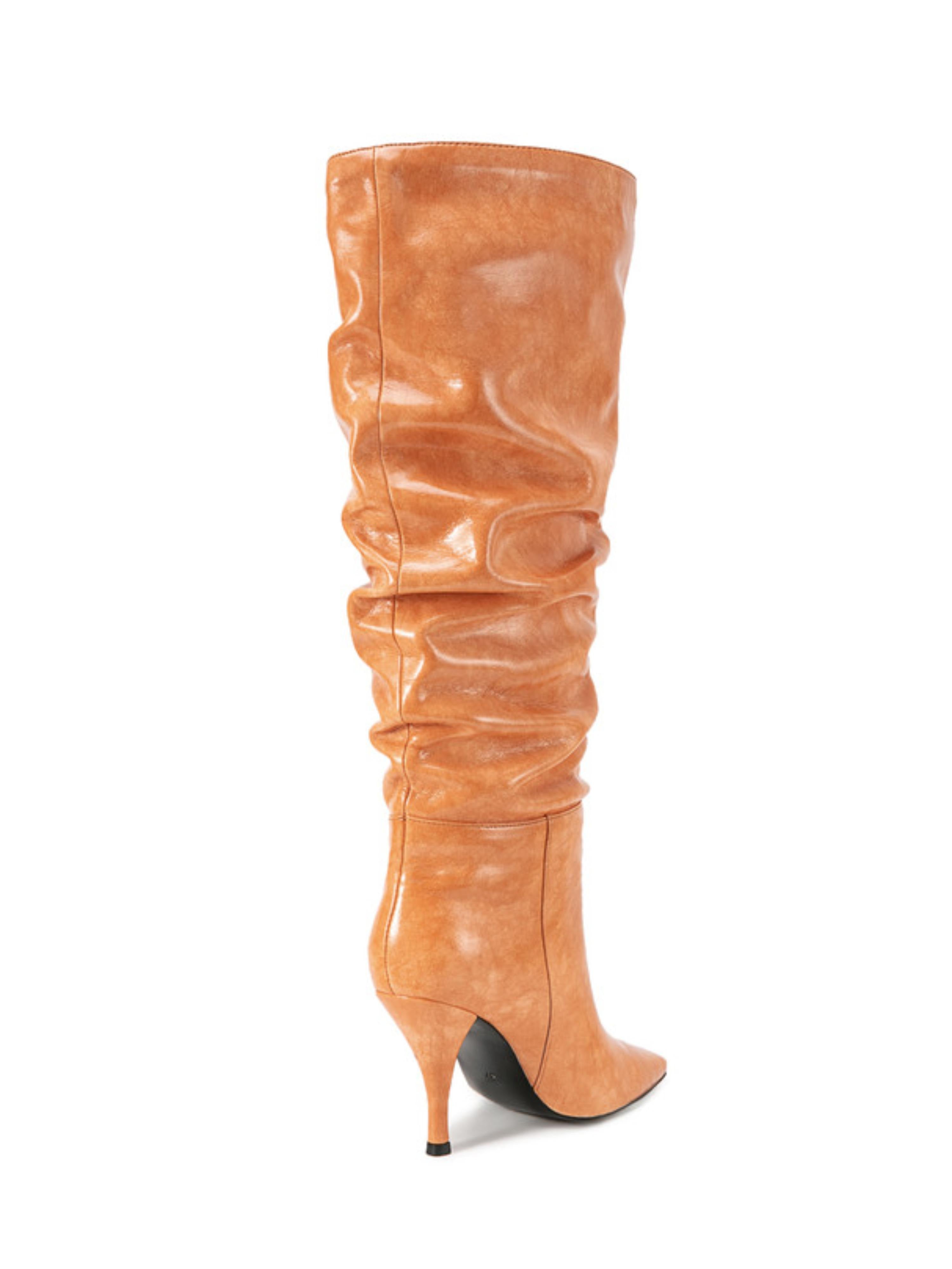 Orange Slouchy High-Heel Tall Boots for Women