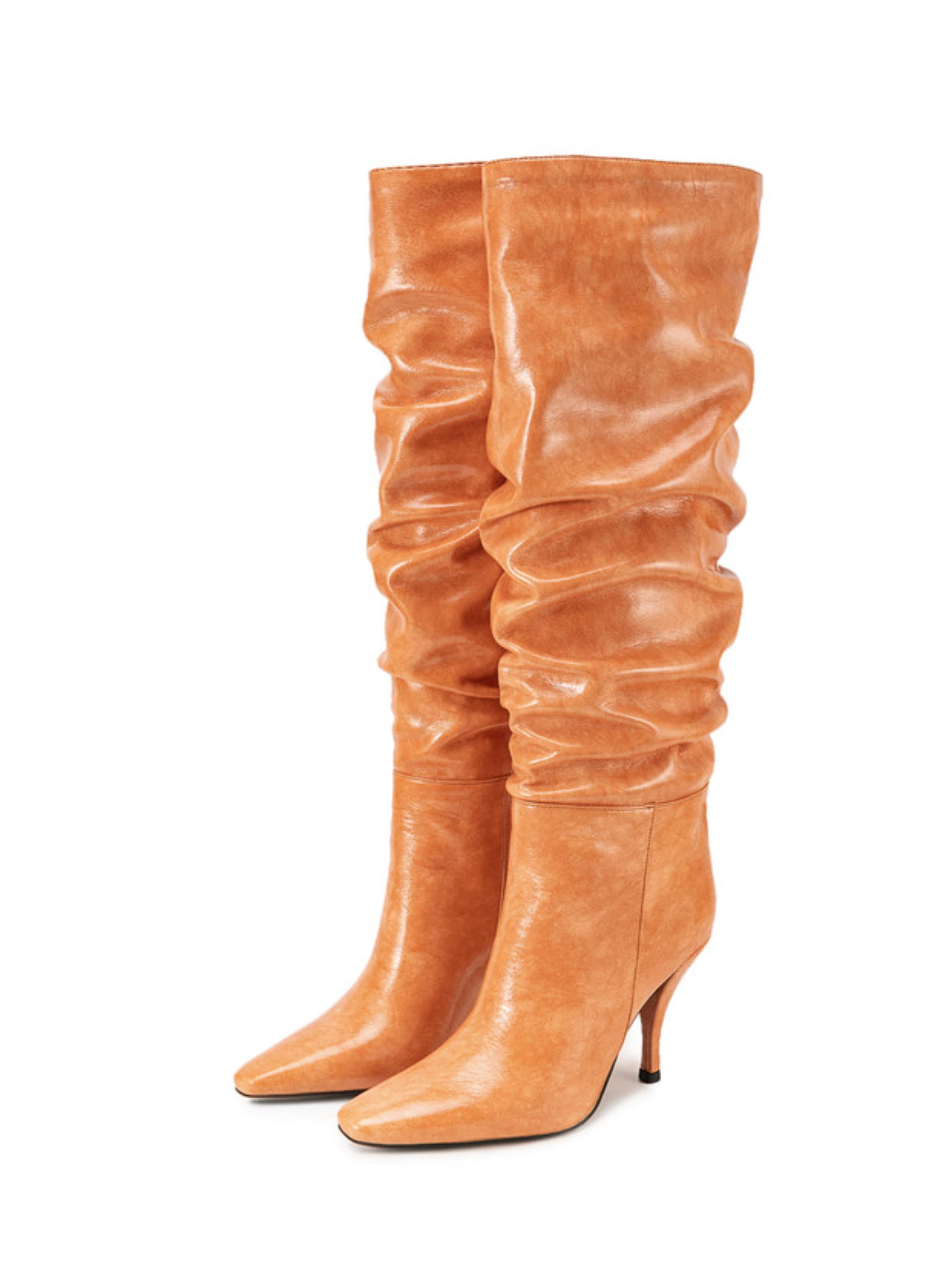 Orange Slouchy High-Heel Tall Boots for Women