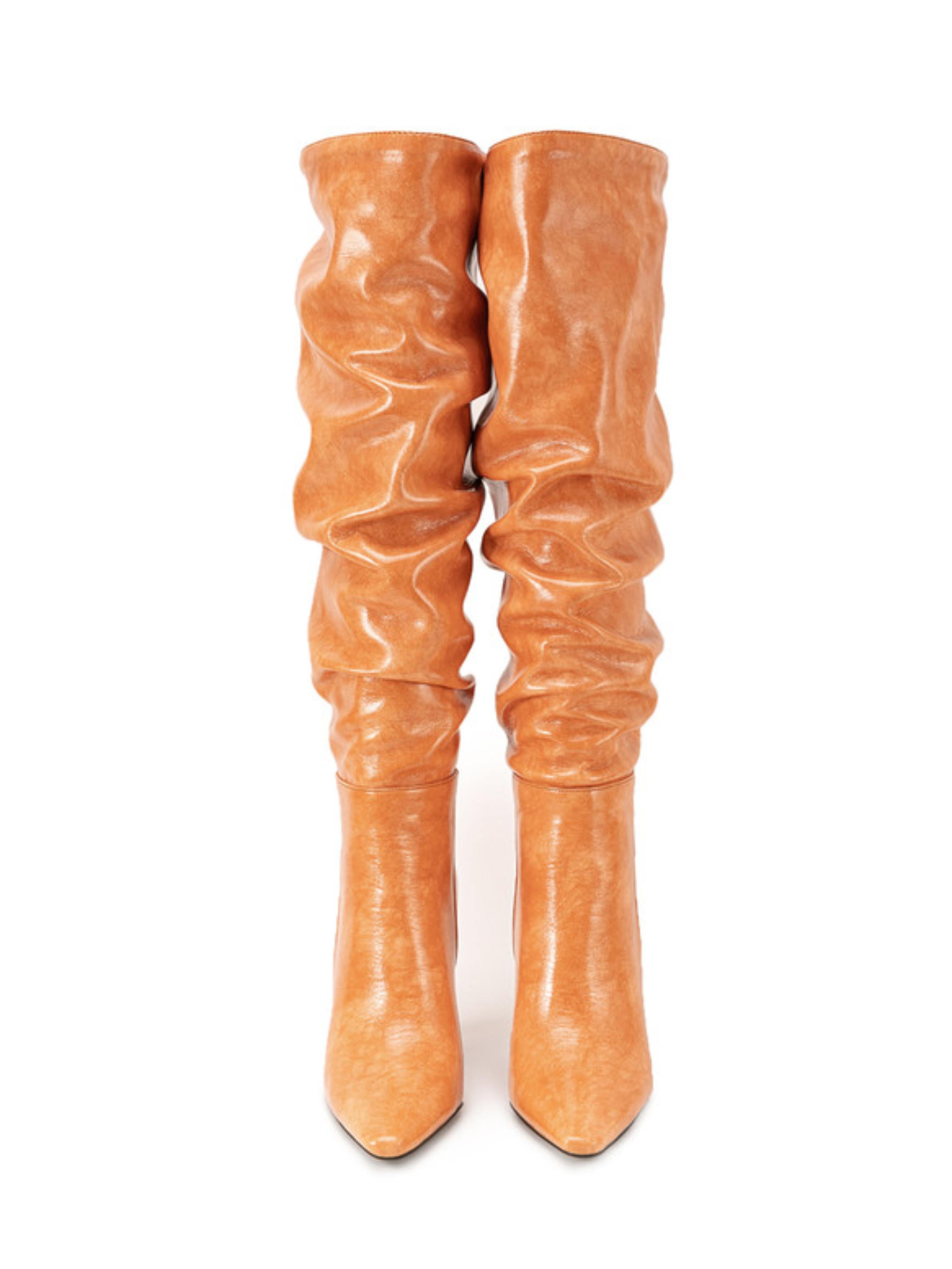 Orange Slouchy High-Heel Tall Boots for Women