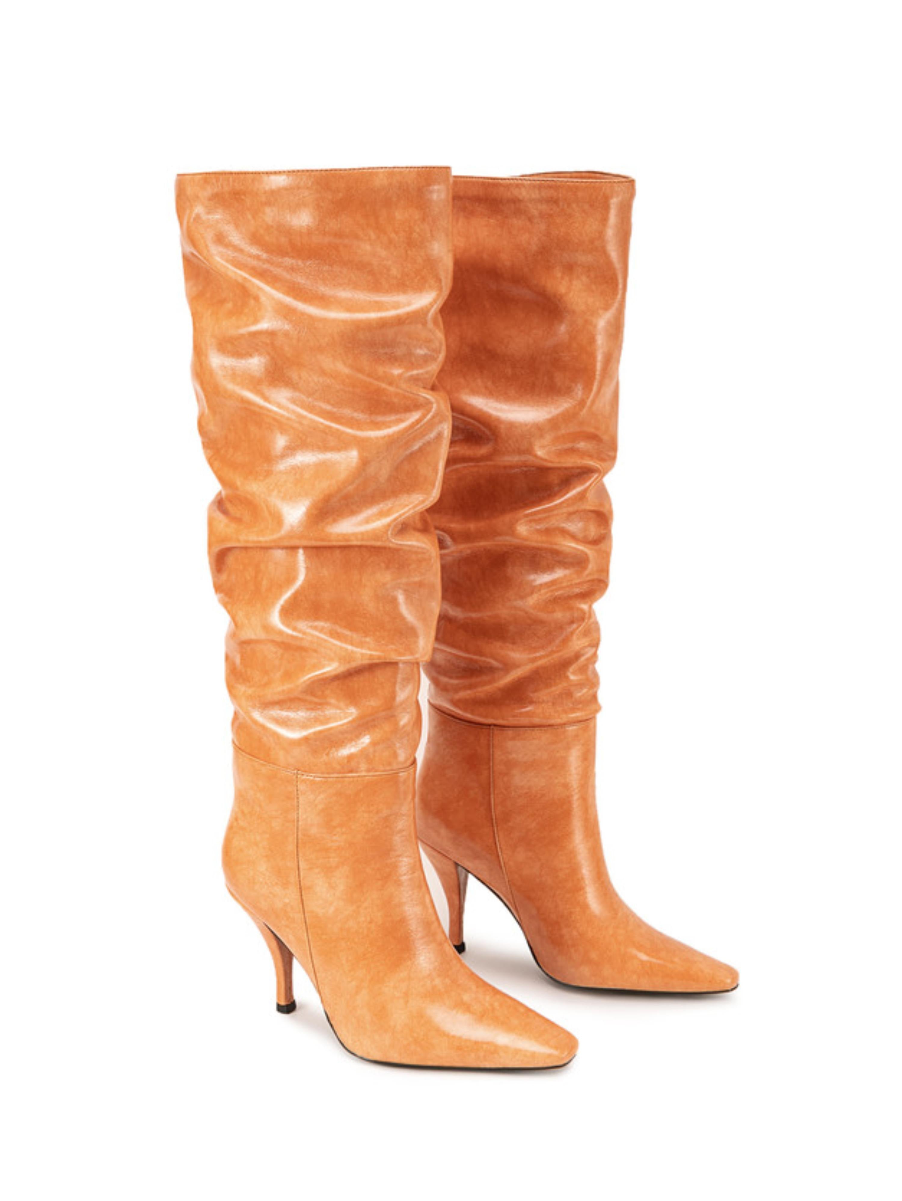 Orange Slouchy High-Heel Tall Boots for Women