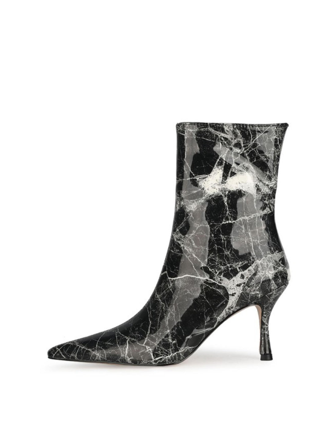 Black Marble Print Pointed Toe Ankle Short Boots for Women