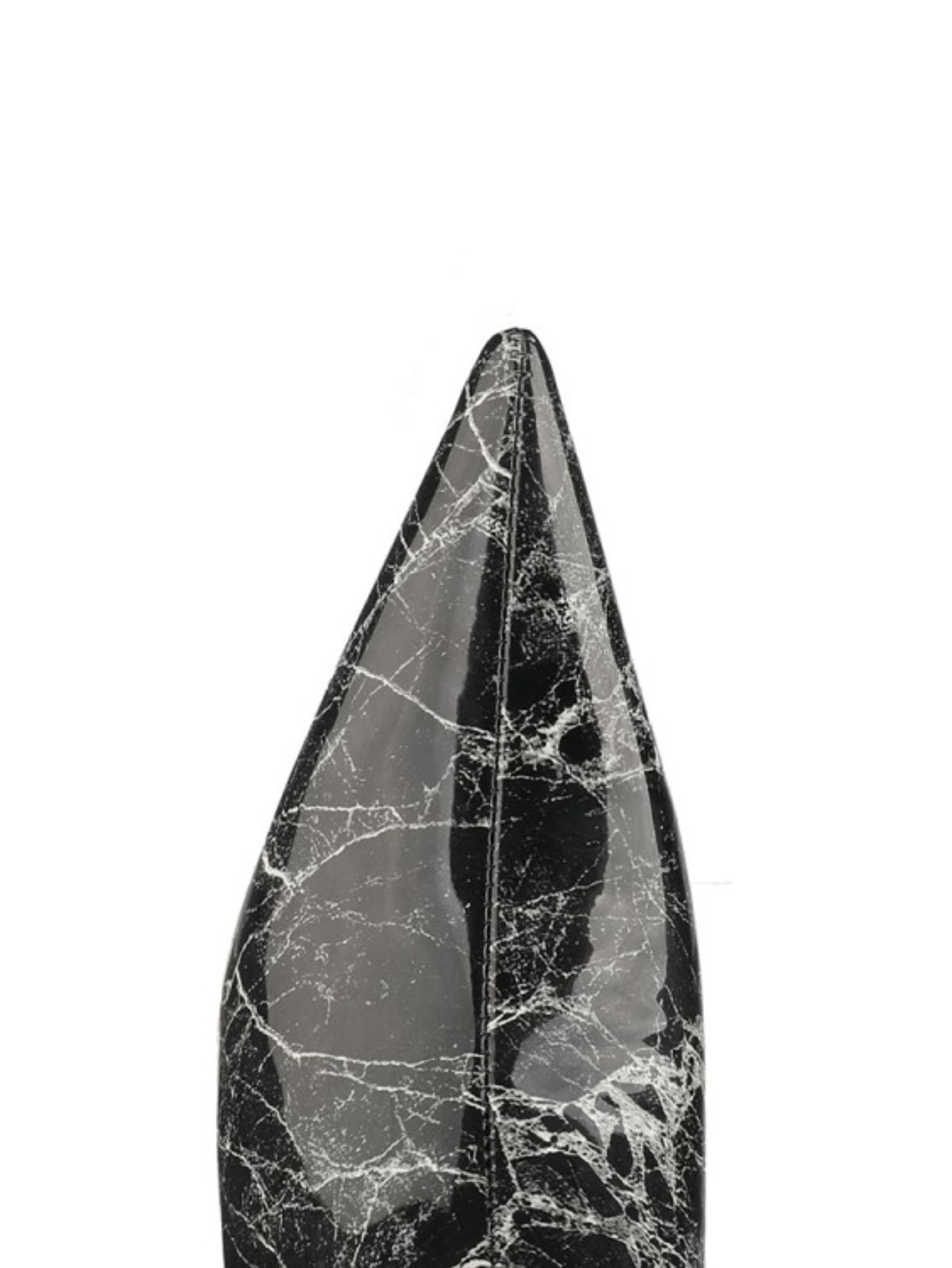 Black Marble Print Pointed Toe Ankle Short Boots for Women