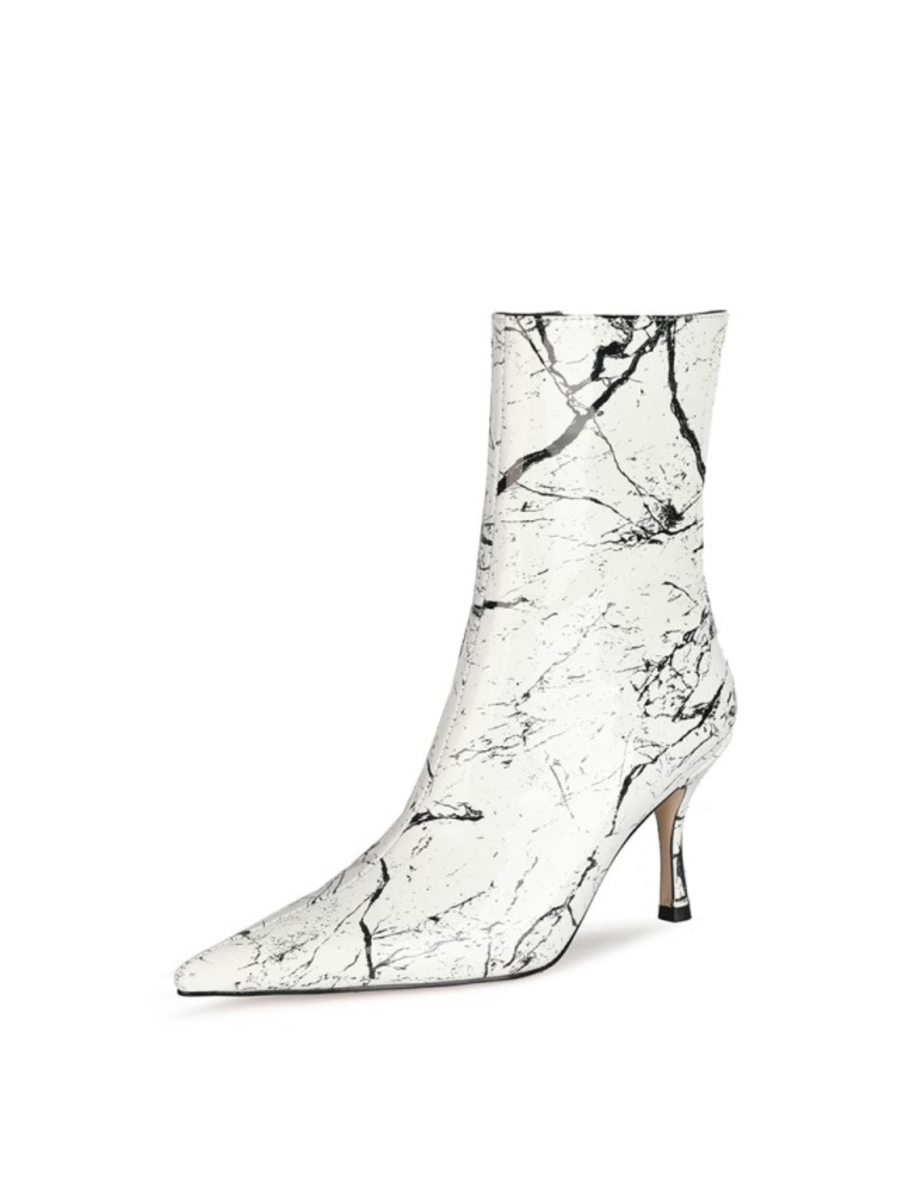 White Marble Luxe Pointed Toe Ankle Boots