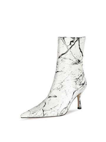 White Marble Luxe Pointed Toe Ankle Boots