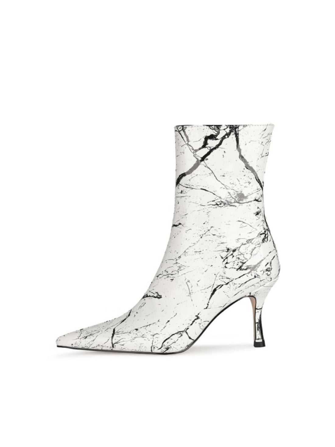 White Marble Luxe Pointed Toe Ankle Boots