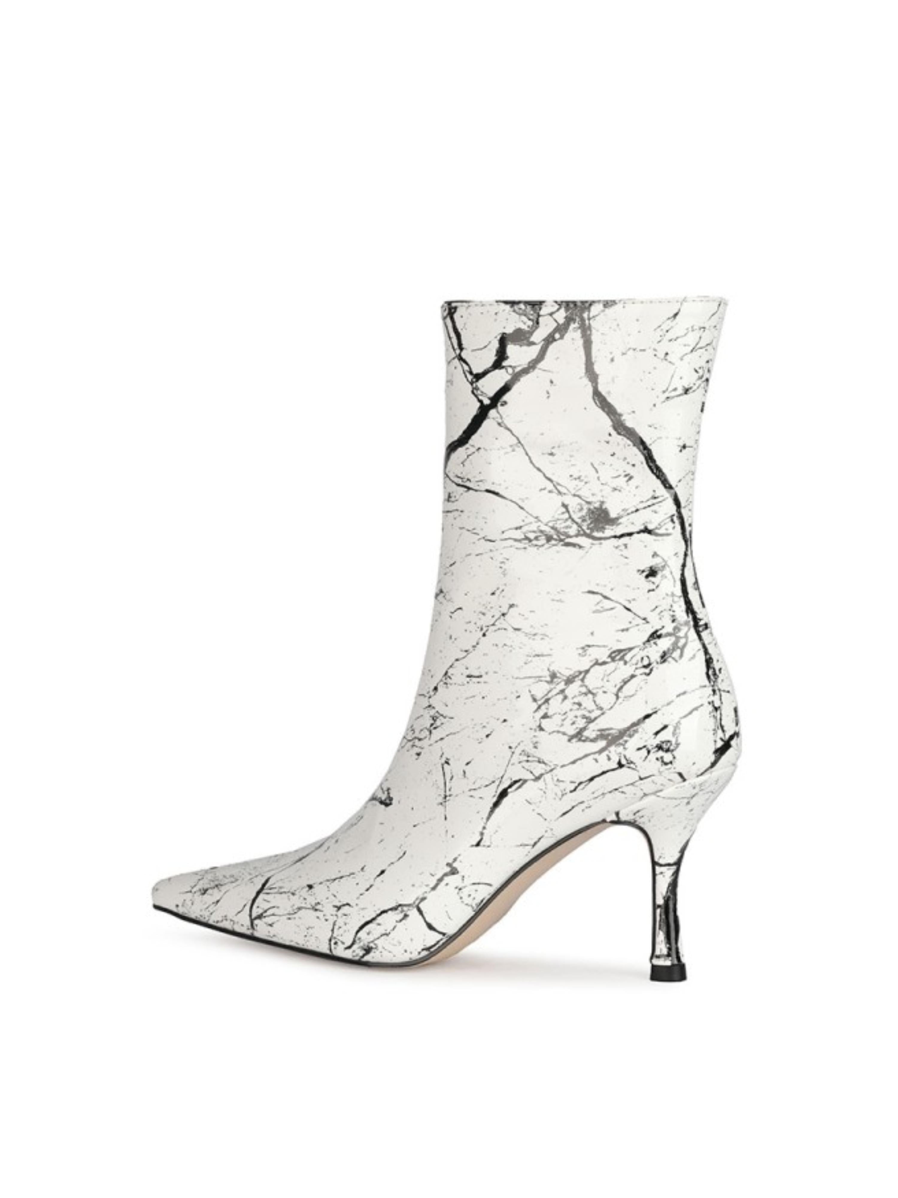 White Marble Luxe Pointed Toe Ankle Boots