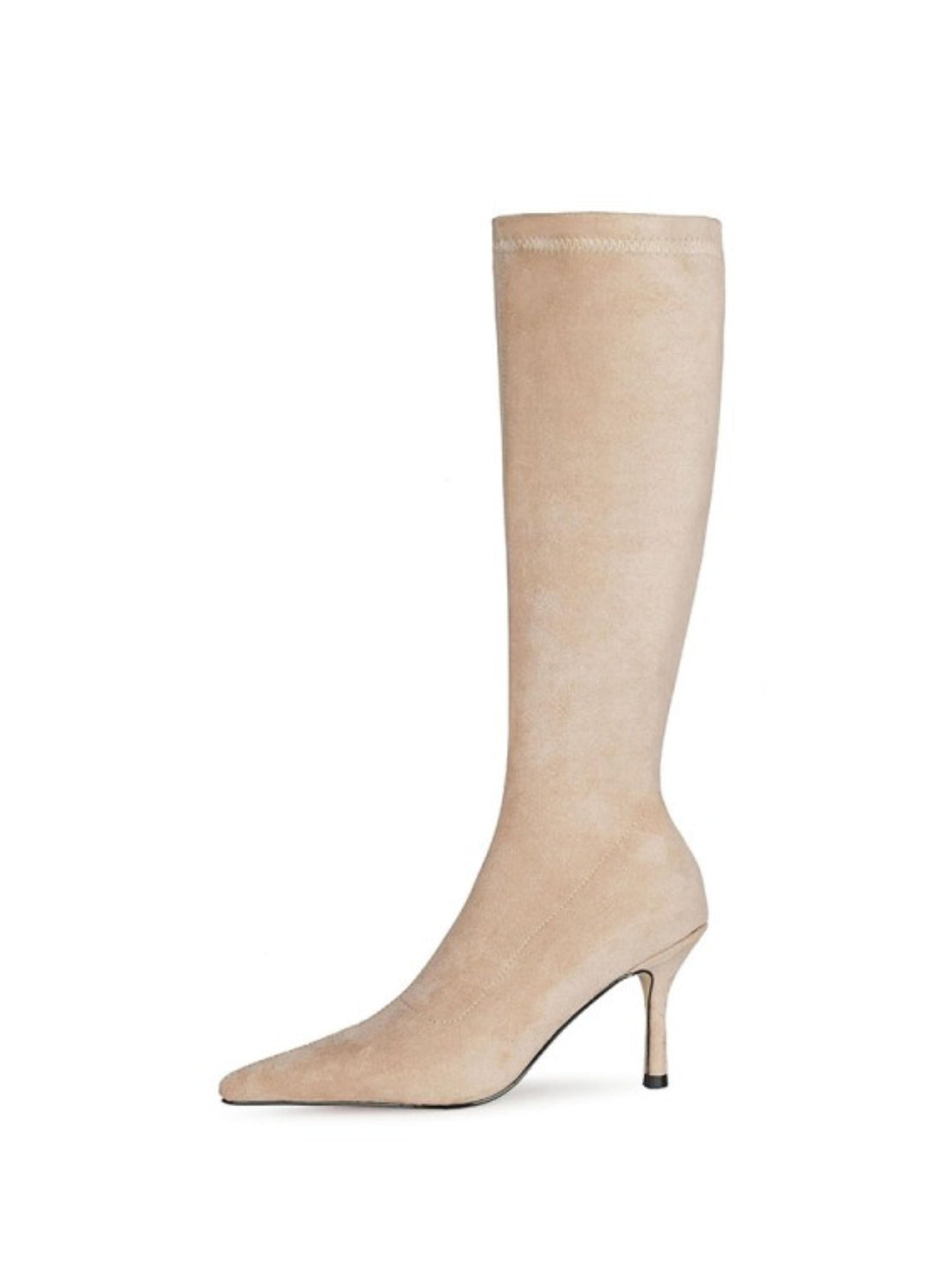 Soft Pastel Beige Lycra High-Heel Women's Tall Boots