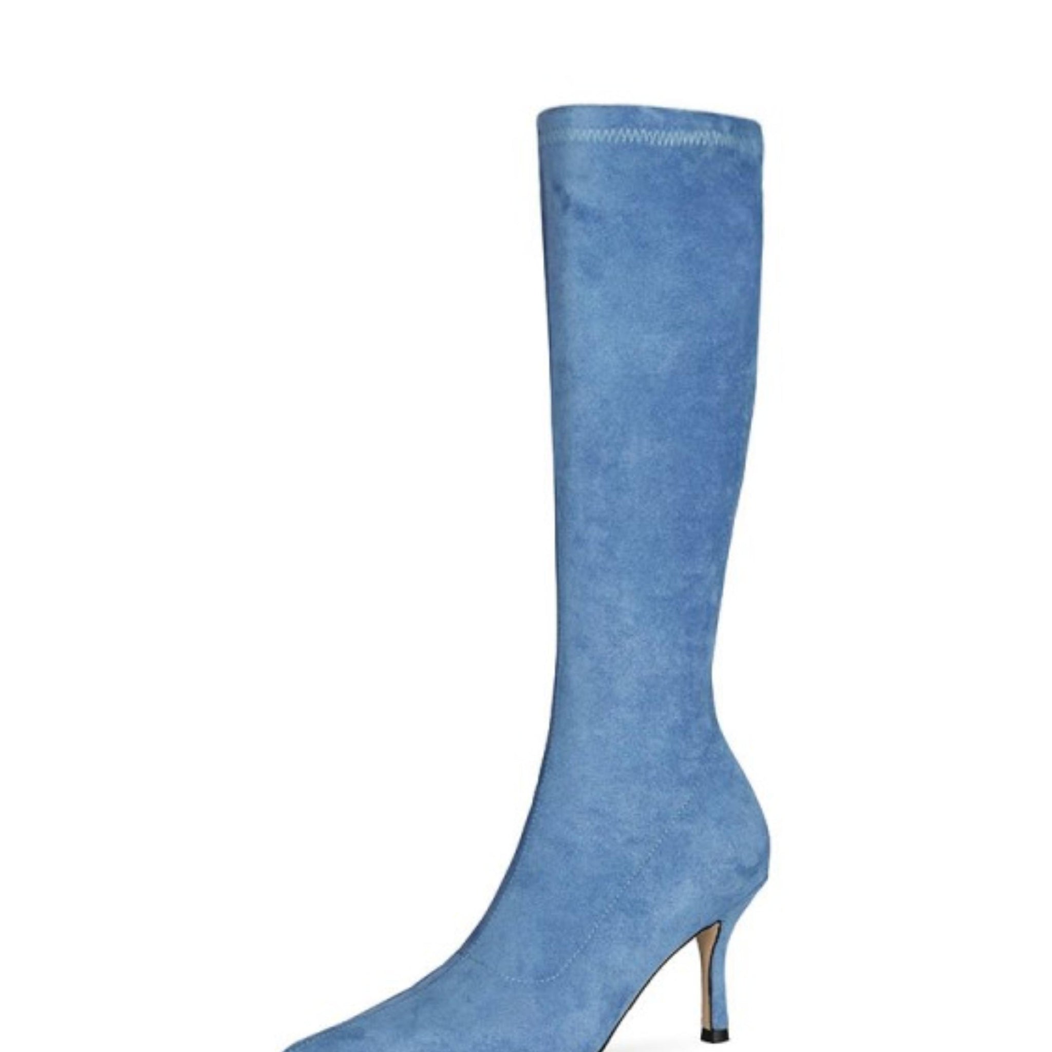 Sky Blue Lycra High-Heel Long Boots for Women