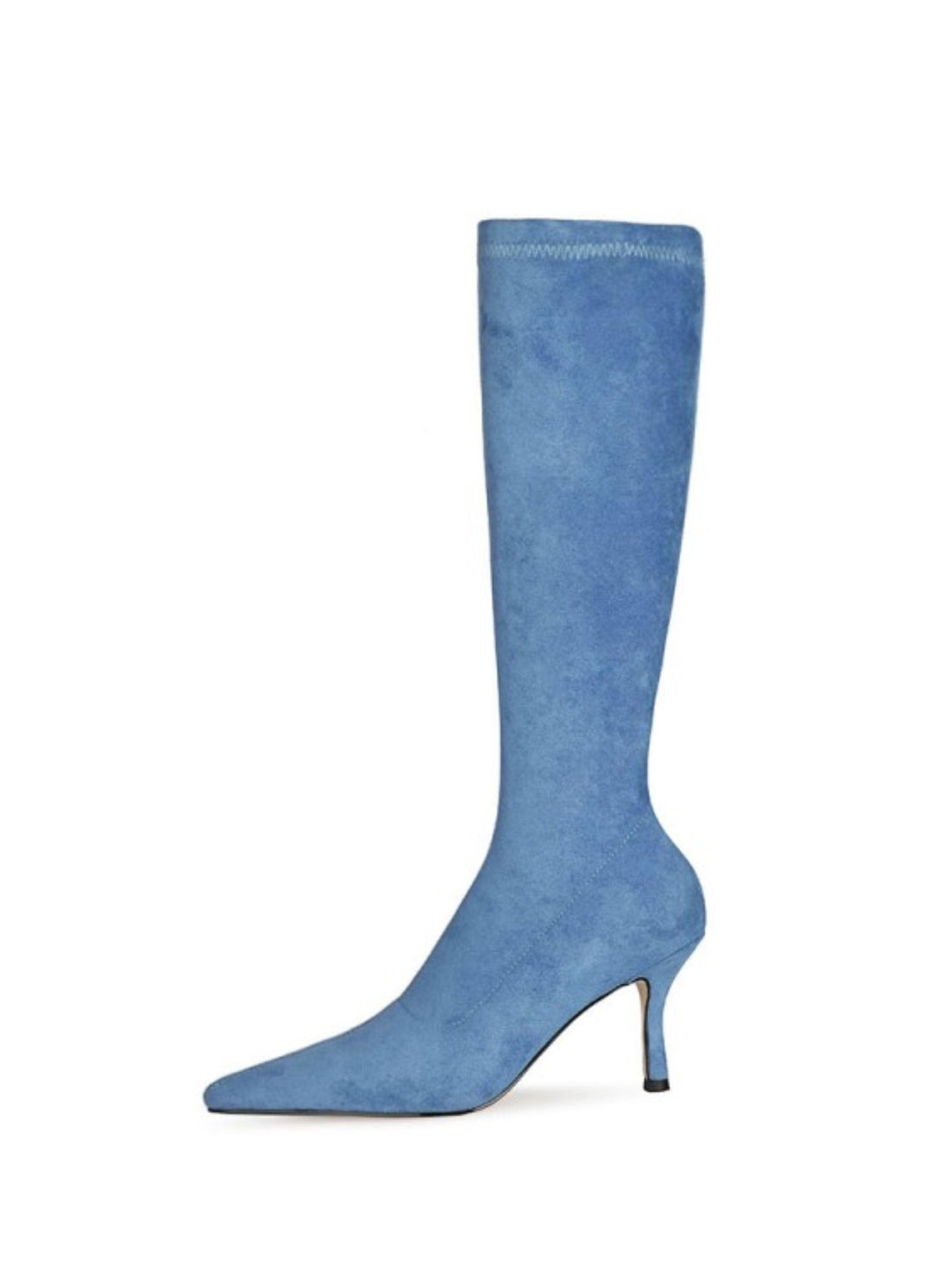 Sky Blue Lycra High-Heel Long Boots for Women