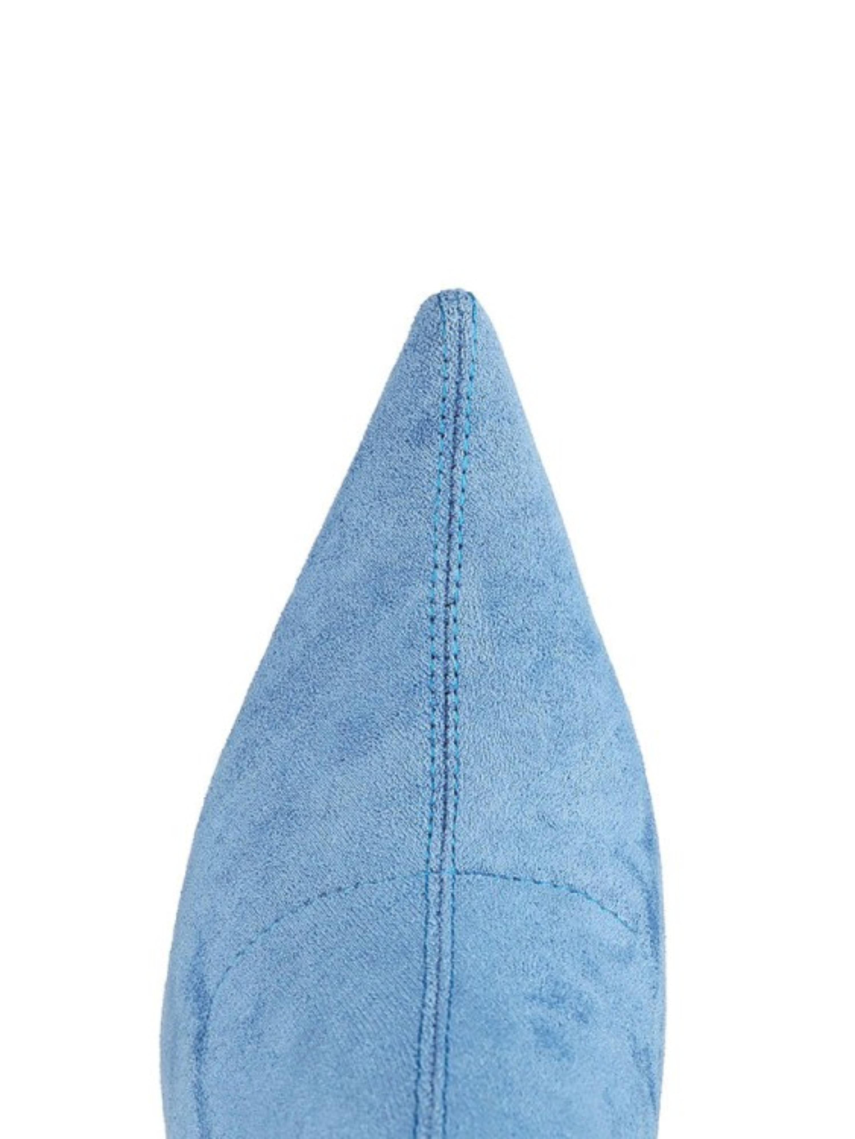 Sky Blue Lycra High-Heel Long Boots for Women