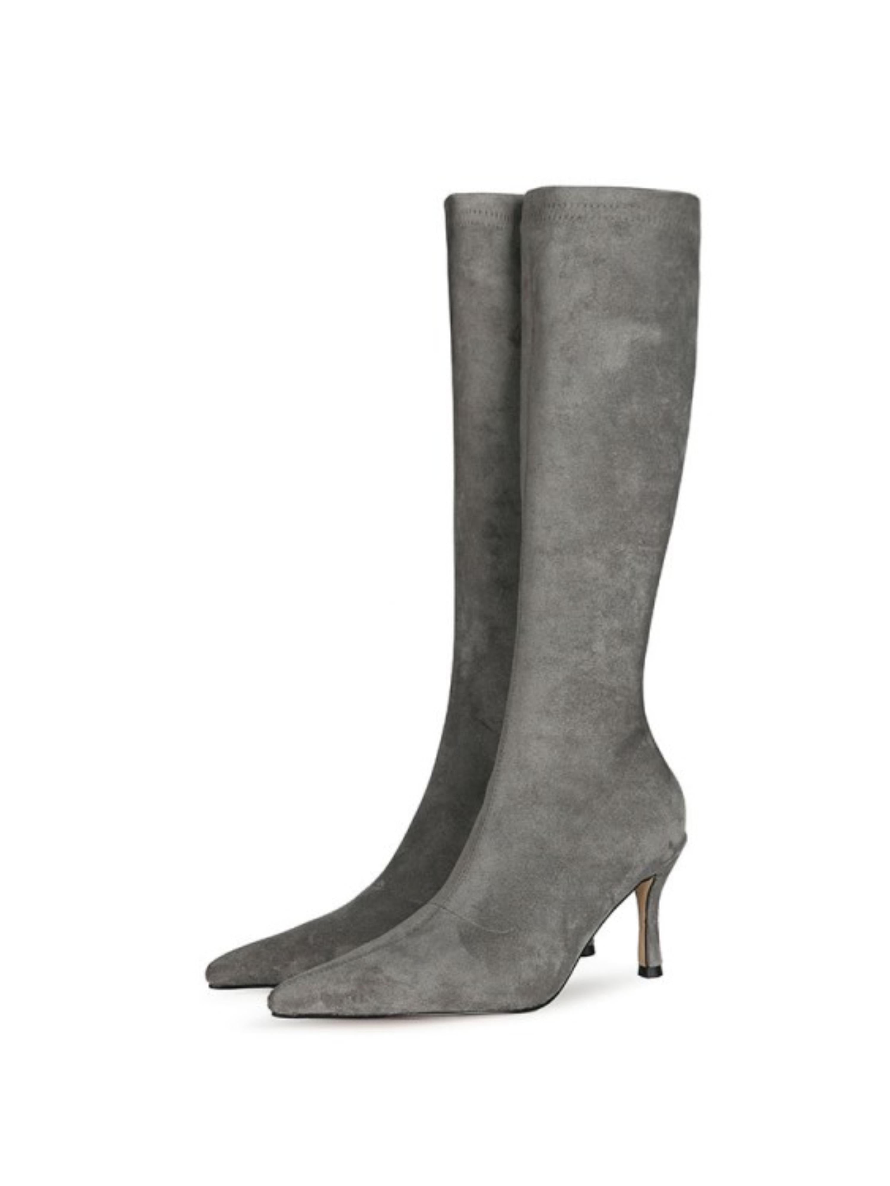 Gray Lycra High-Heel Long Boots for Women