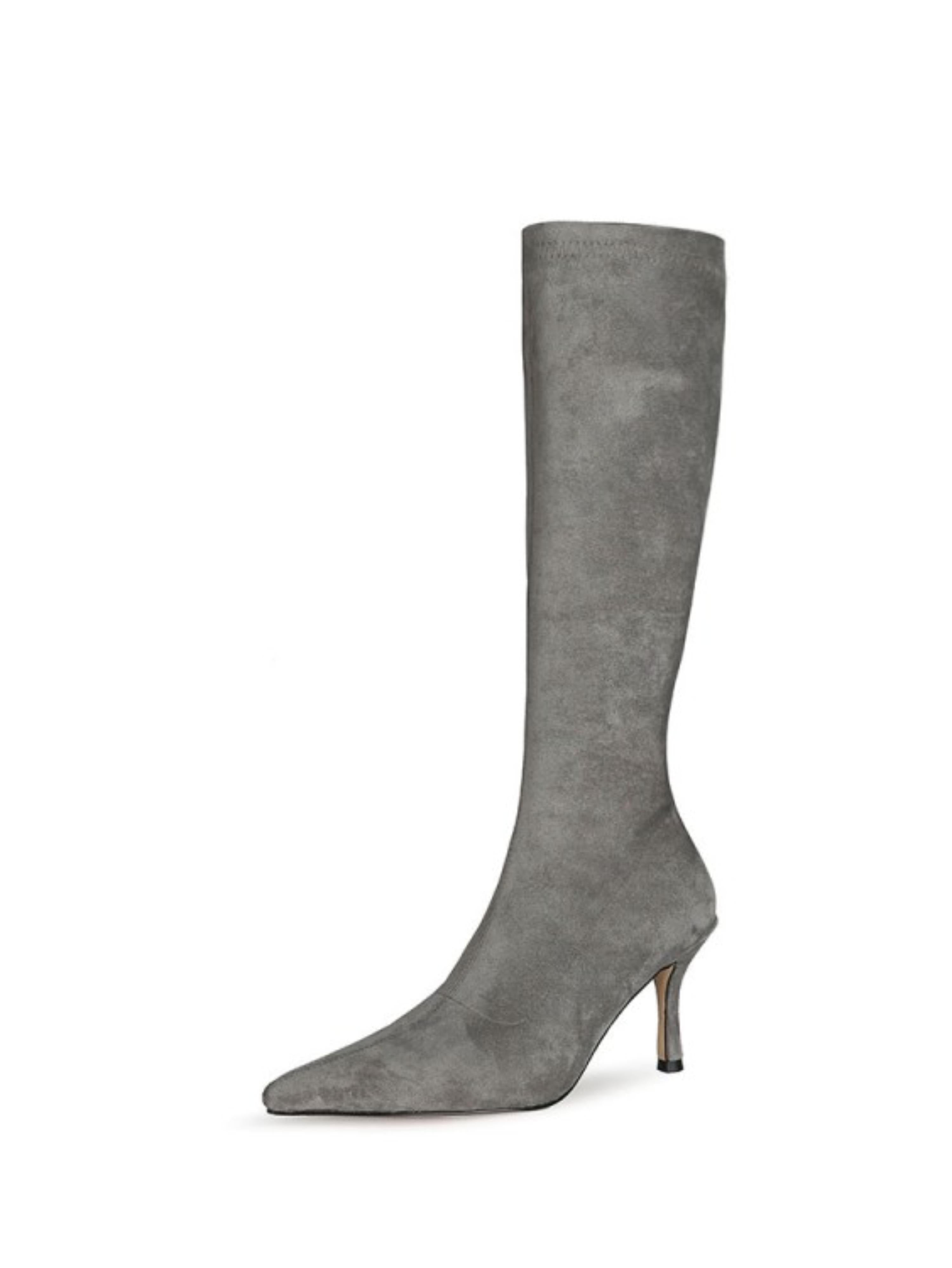 Gray Lycra High-Heel Long Boots for Women